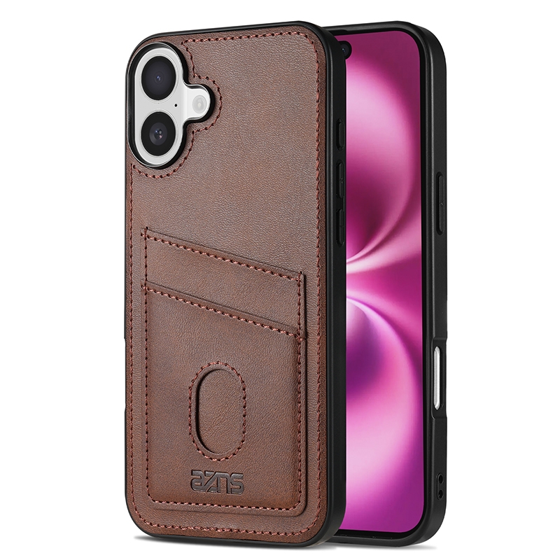 For iPhone 16 Plus AZNS K1 Series Card Slot Business Phone Case(Brown) - Shopkiz.com