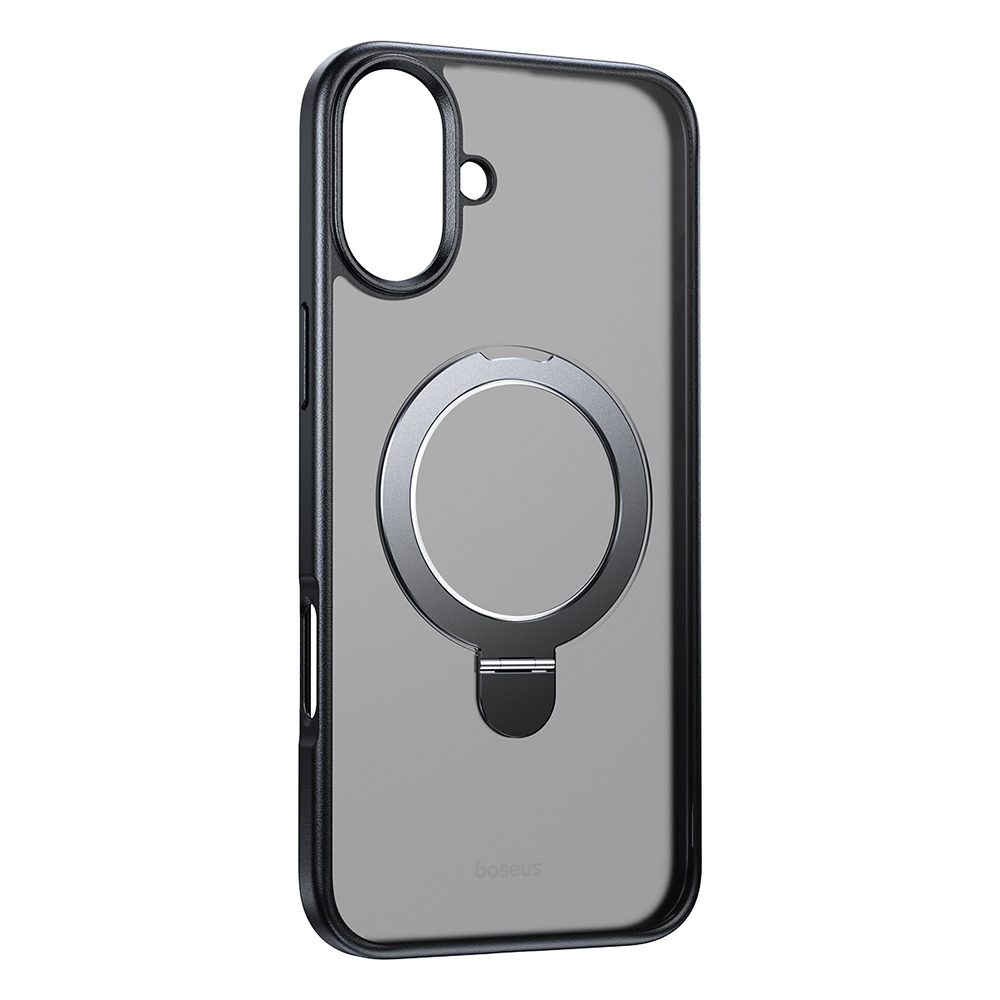 For iPhone 16 Baseus SkyRing Series Ring Holder Magsafe Phone Case(Matte Black) - Shopkiz.com