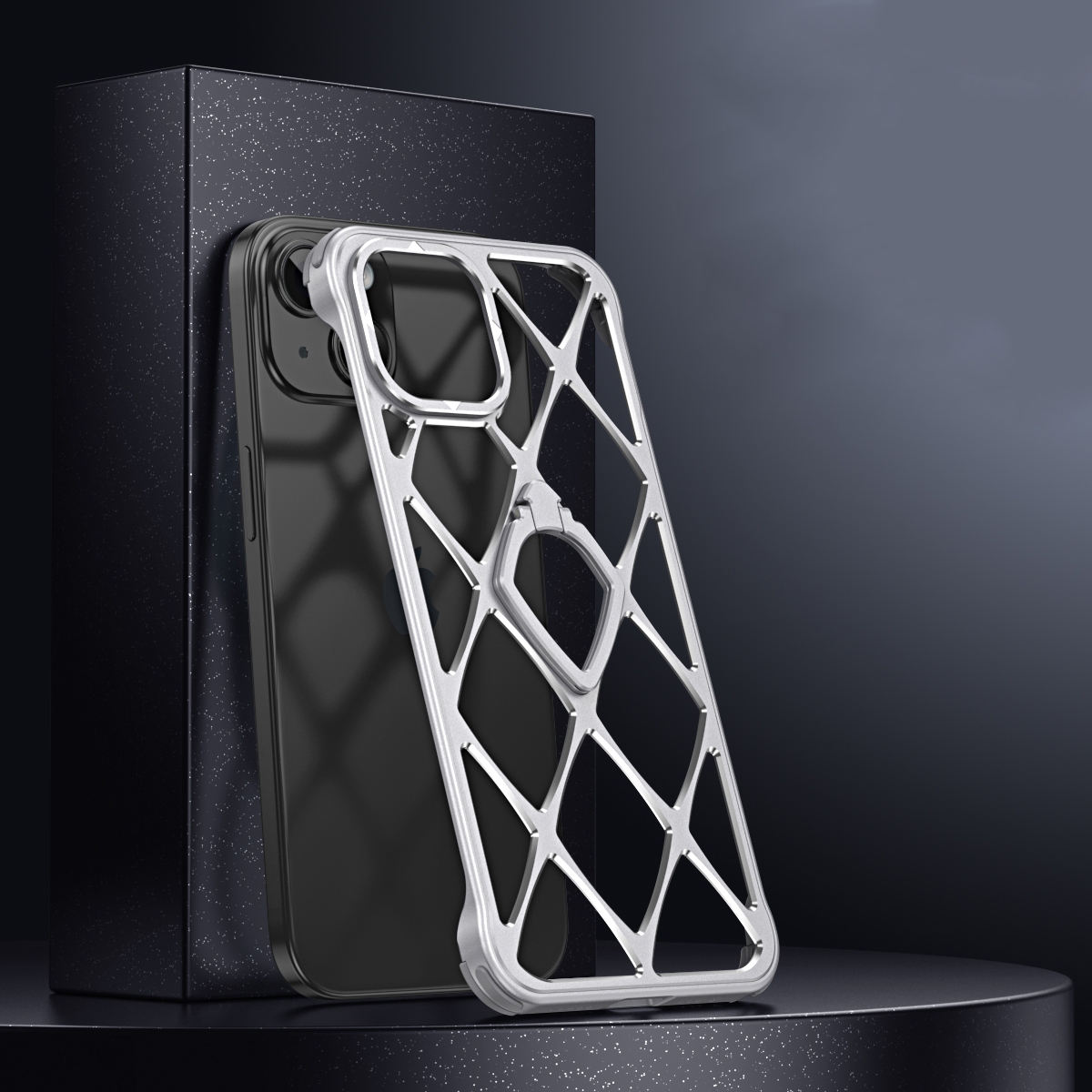 For iPhone 13 Holder Metal Phone Case(Silver) - Shopkiz.com