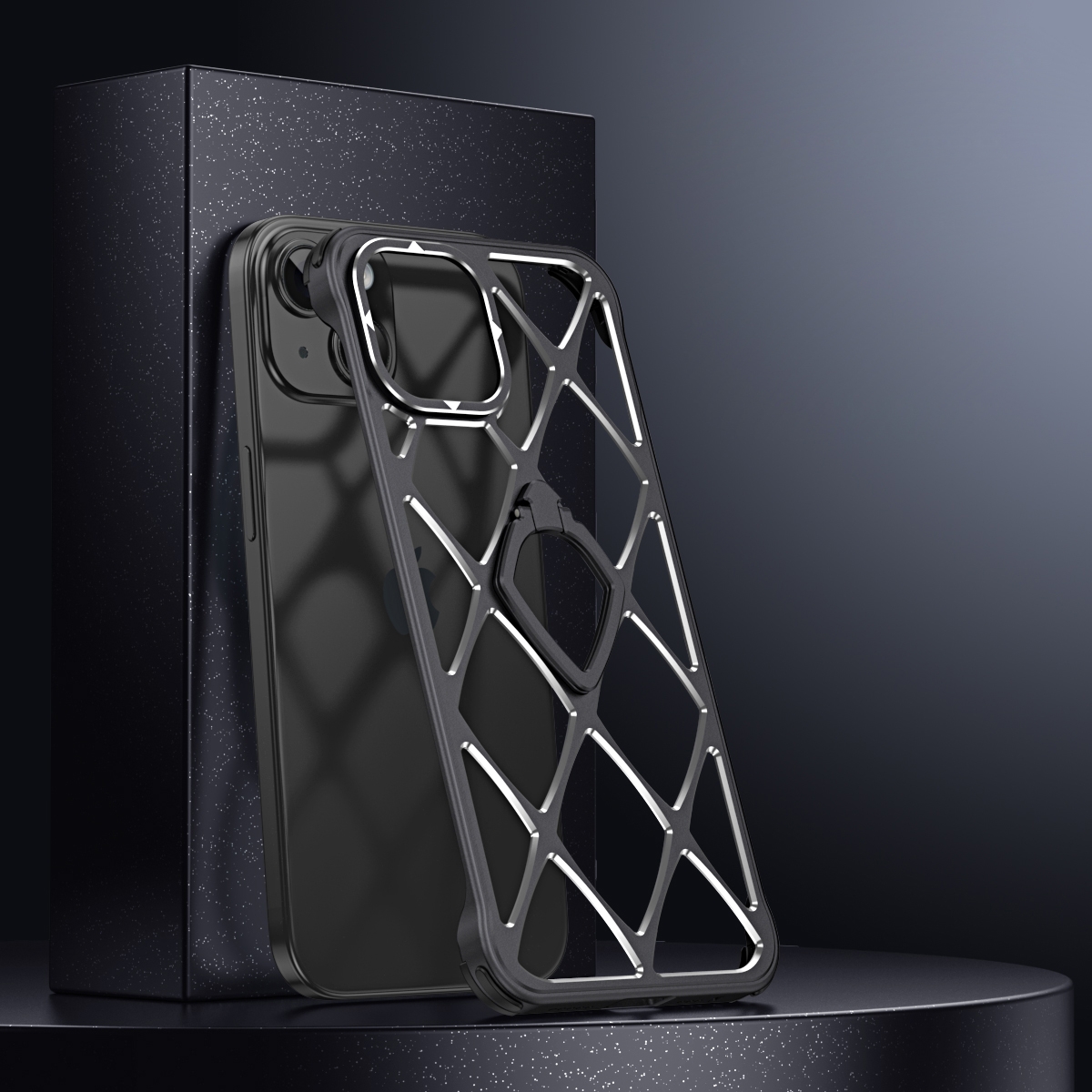 For iPhone 14 Holder Metal Phone Case(Black) - Shopkiz.com
