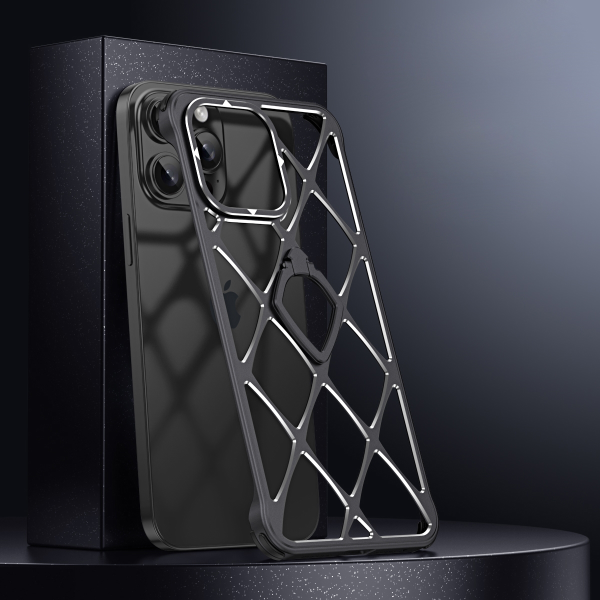 For iPhone 14 Pro Holder Metal Phone Case(Black) - Shopkiz.com
