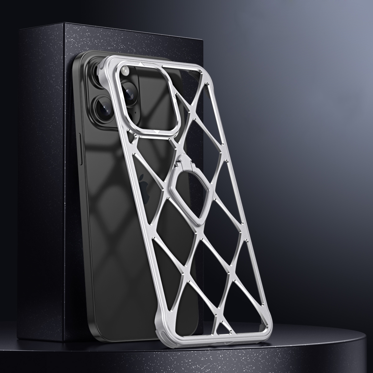 For iPhone 15 Pro Max Holder Metal Phone Case(Silver) - Shopkiz.com