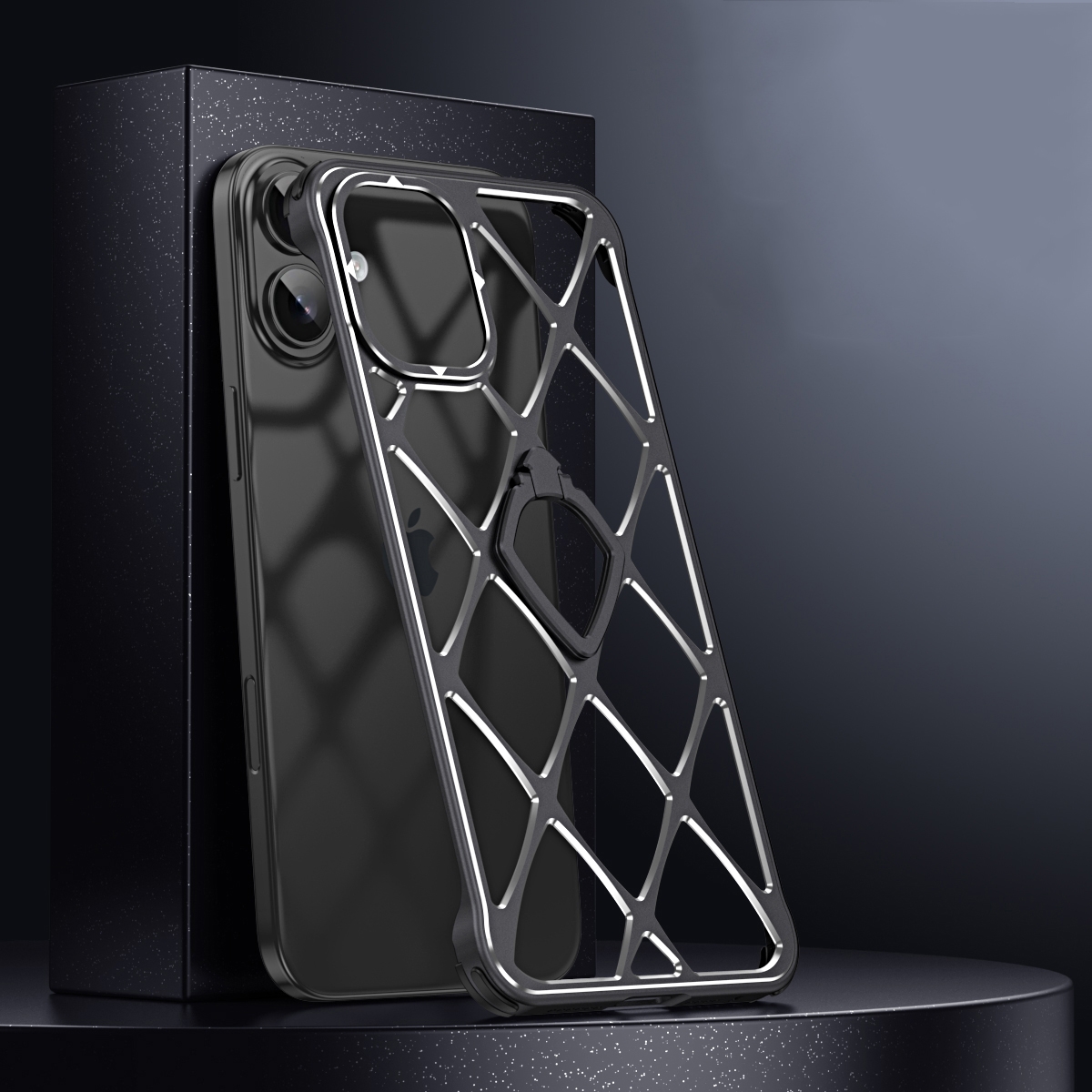 For iPhone 16 Holder Metal Phone Case(Black) - Shopkiz.com