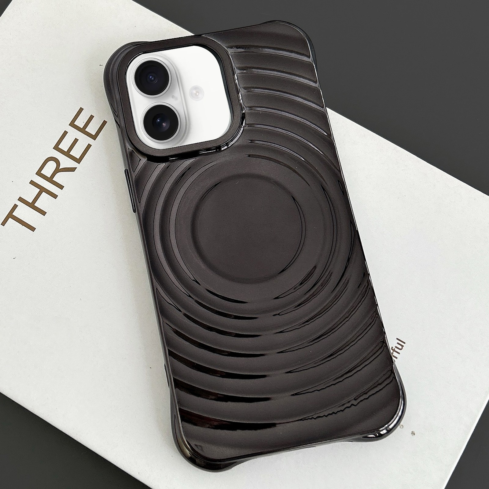 For iPhone 16 Plus Electroplating Wave MagSafe Phone Case(Black) - Shopkiz.com