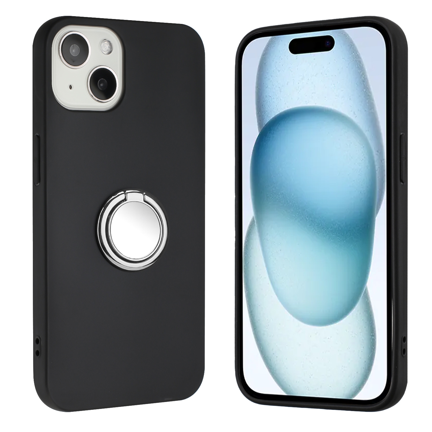For iPhone 15 Plus Matte Ring Holder TPU Phone Case(Silver) - Shopkiz.com