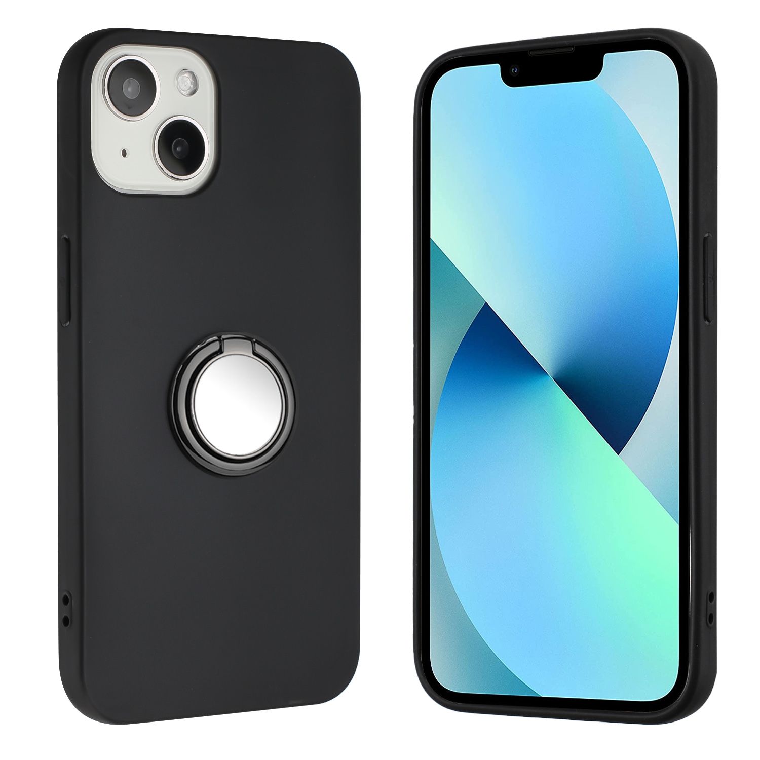 For iPhone 14 Matte Ring Holder TPU Phone Case(Black) - Shopkiz.com