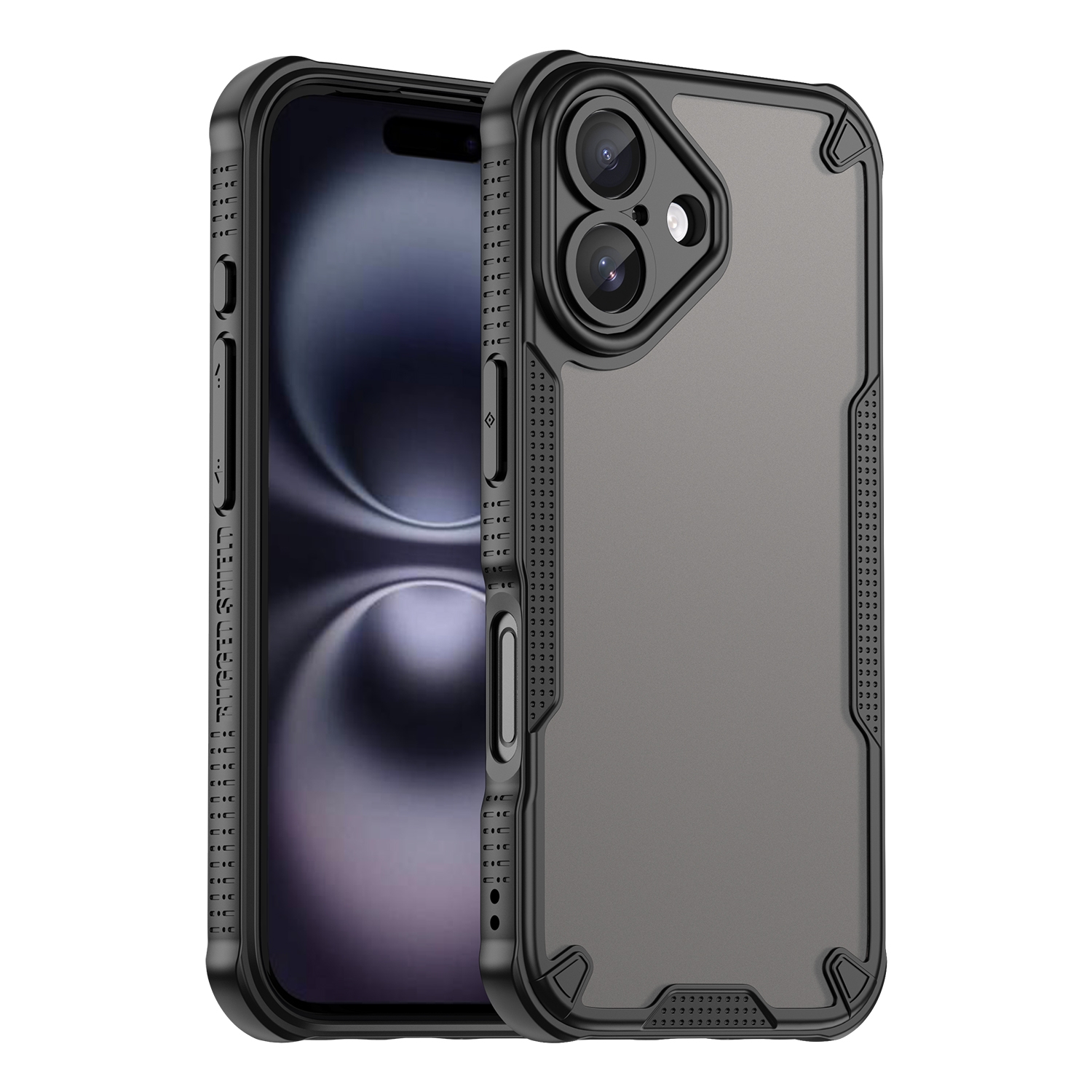For iPhone 16 Armor Glaze PC Hybrid TPU Phone Case(Black) - Shopkiz.com