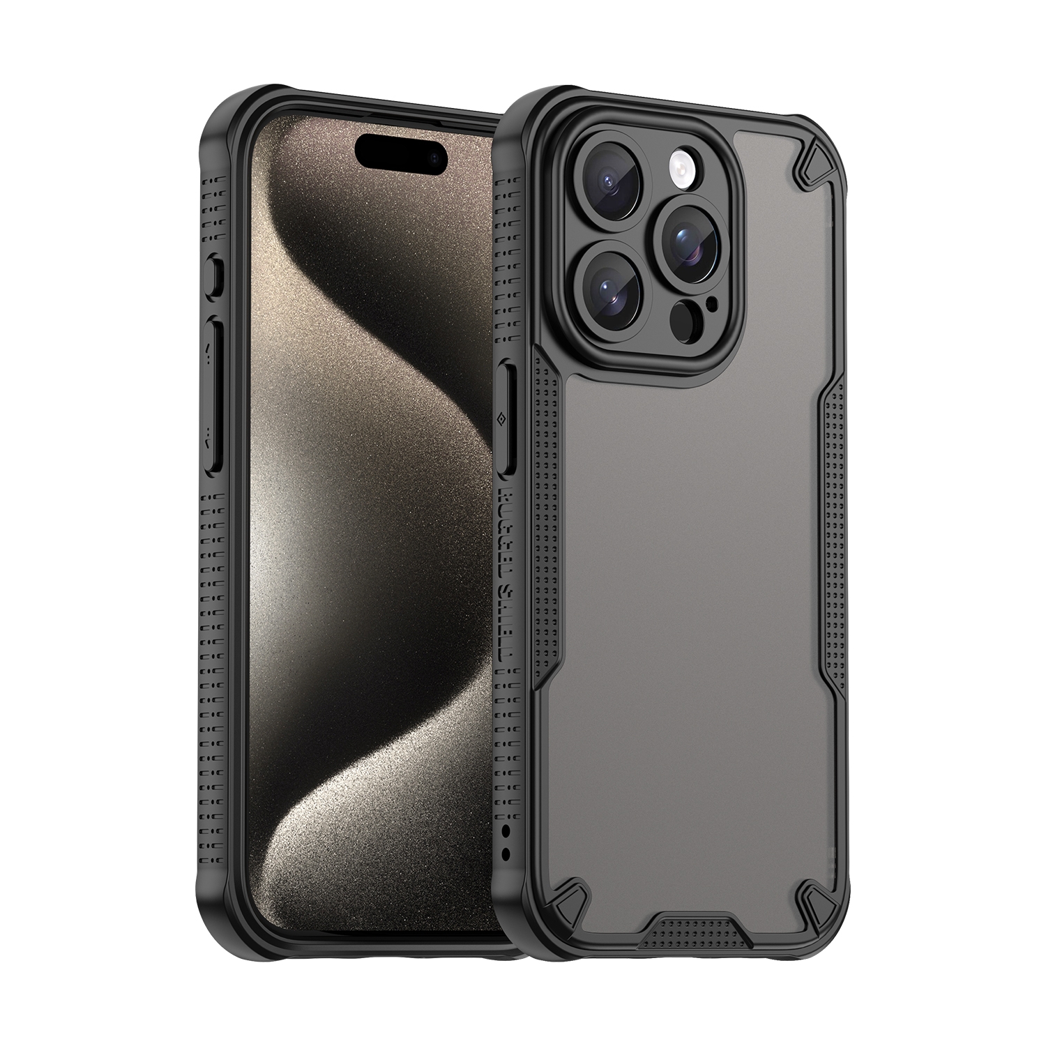 For iPhone 15 Pro Max Armor Glaze PC Hybrid TPU Phone Case(Black) - Shopkiz.com