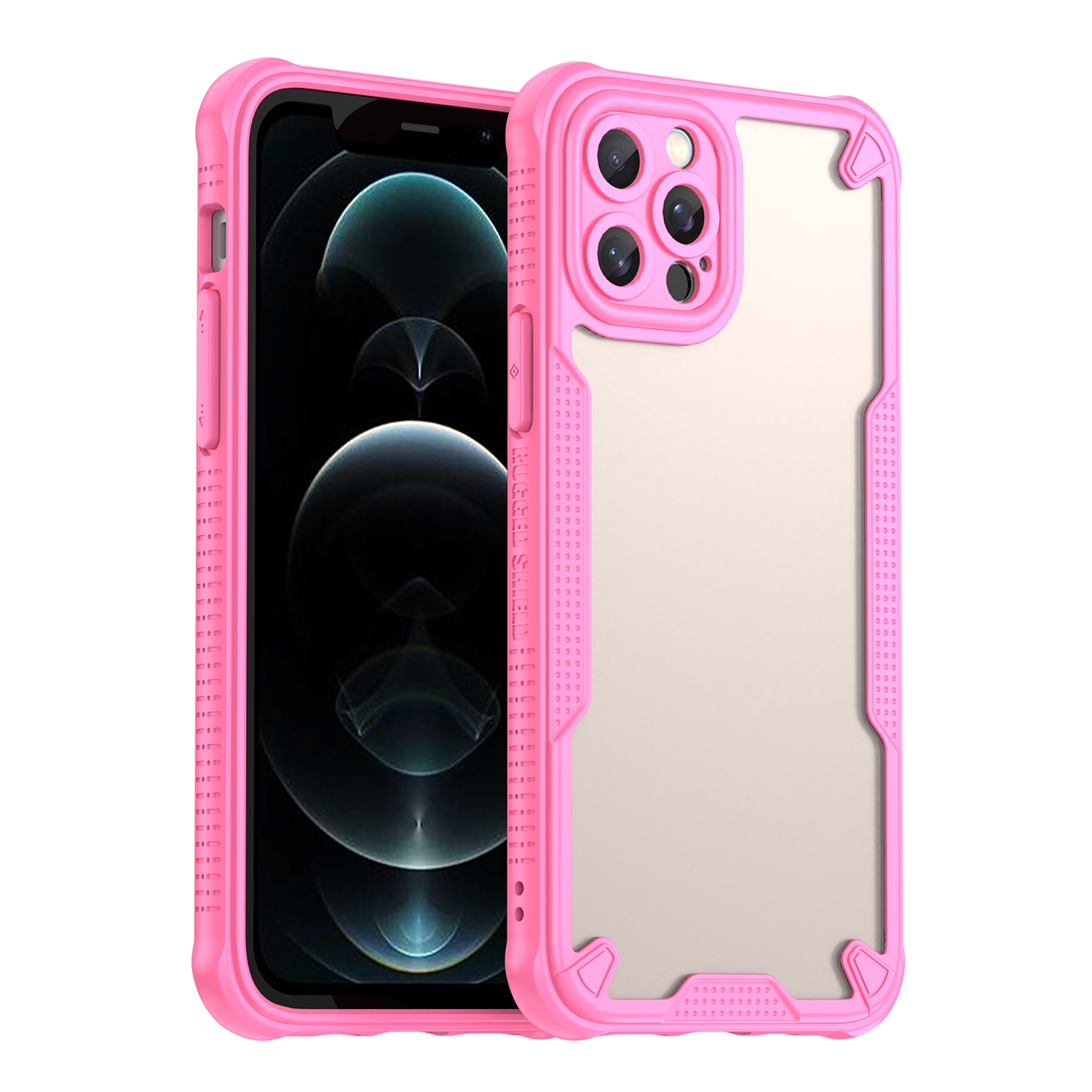 For iPhone 12 Pro Max Armor Glaze PC Hybrid TPU Phone Case(Pink) - Shopkiz.com