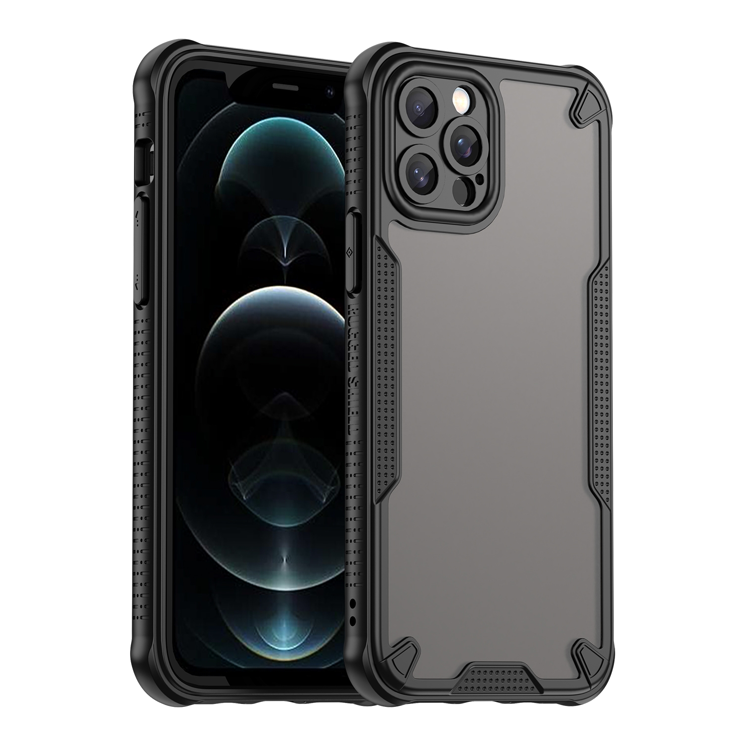 For iPhone 12 Pro Armor Glaze PC Hybrid TPU Phone Case(Black) - Shopkiz.com