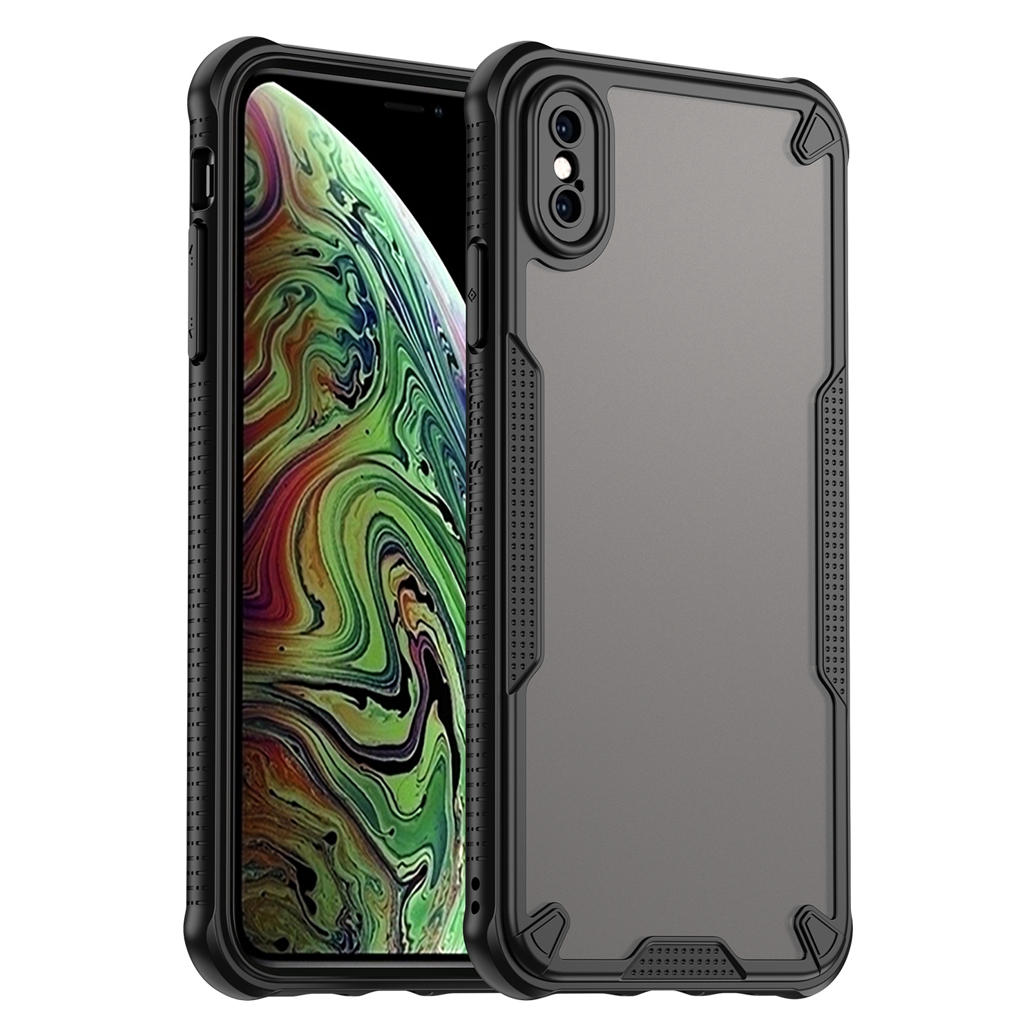 For iPhone XS Max Armor Glaze PC Hybrid TPU Phone Case(Black) - Shopkiz.com