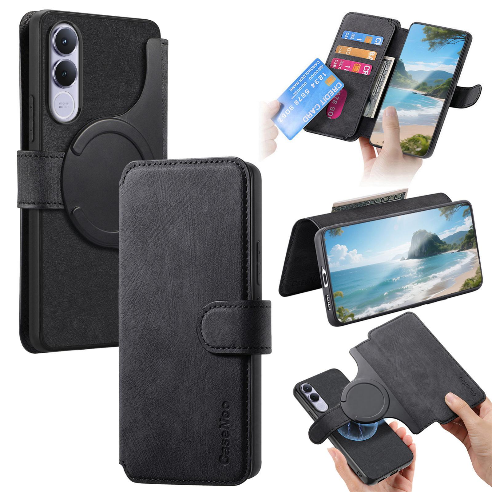 For vivo V70 FE 5G CaseNeo MagSafe RFID Anti-theft Retro Leather Phone Case(Black) - Shopkiz.com