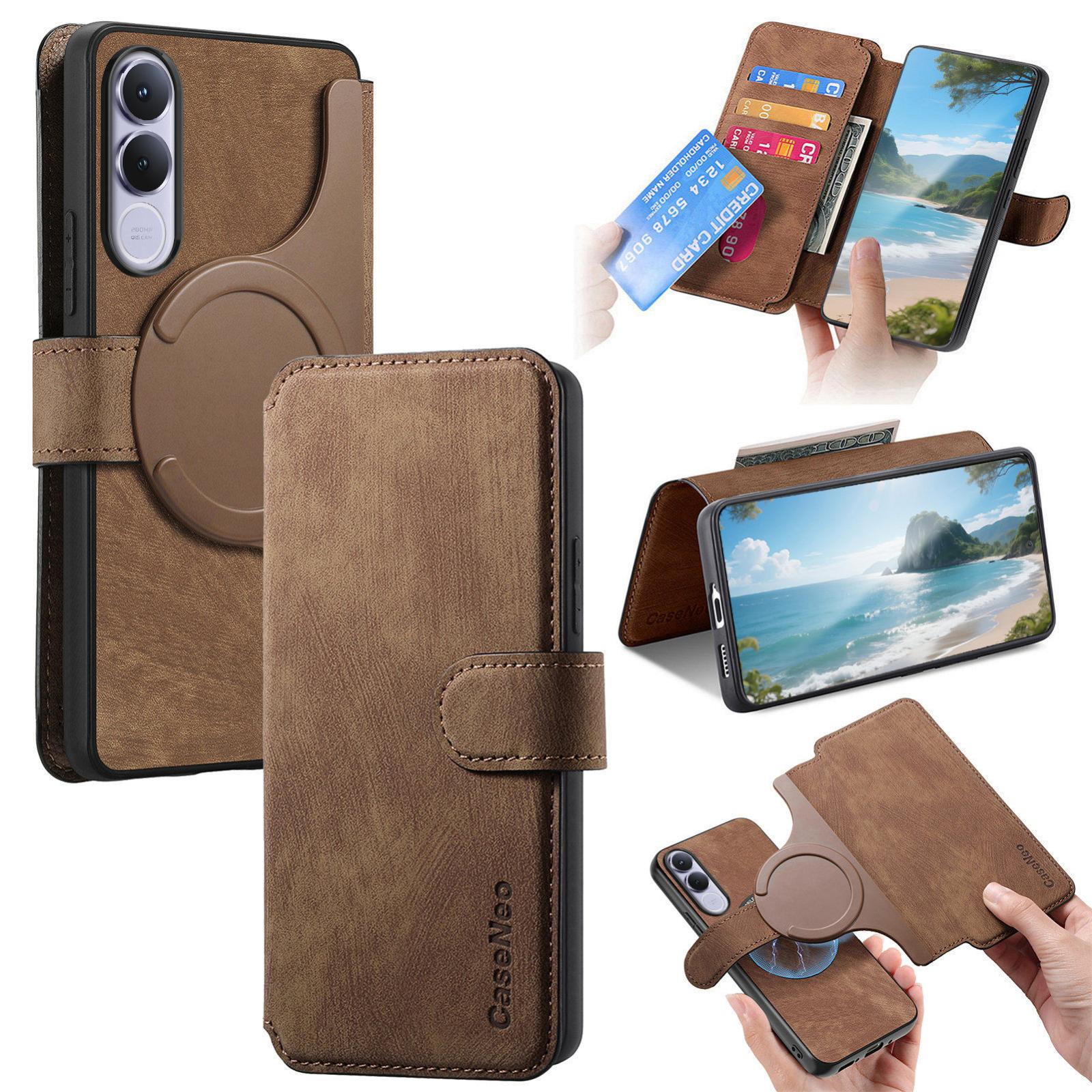 For vivo V70 FE 5G CaseNeo MagSafe RFID Anti-theft Retro Leather Phone Case(Brown) - Shopkiz.com
