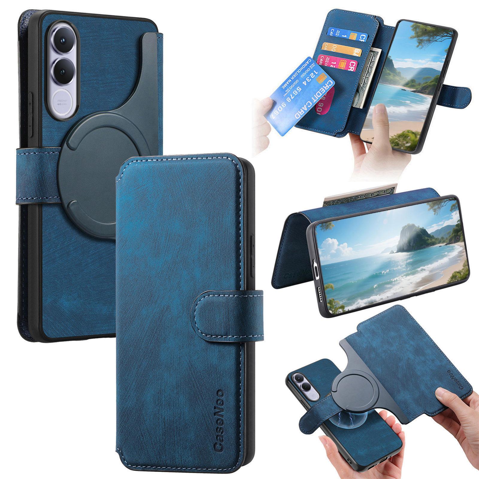 For vivo V70 FE 5G CaseNeo MagSafe RFID Anti-theft Retro Leather Phone Case(Blue) - Shopkiz.com