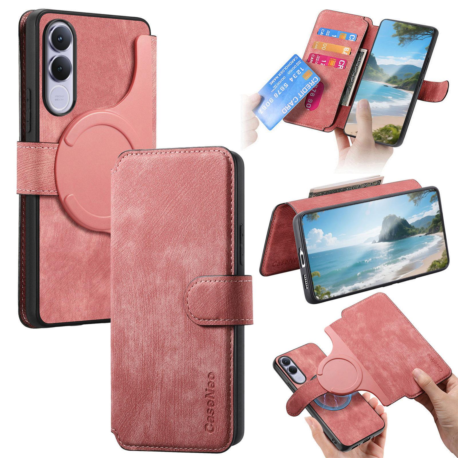 For vivo V70 FE 5G CaseNeo MagSafe RFID Anti-theft Retro Leather Phone Case(Pink) - Shopkiz.com