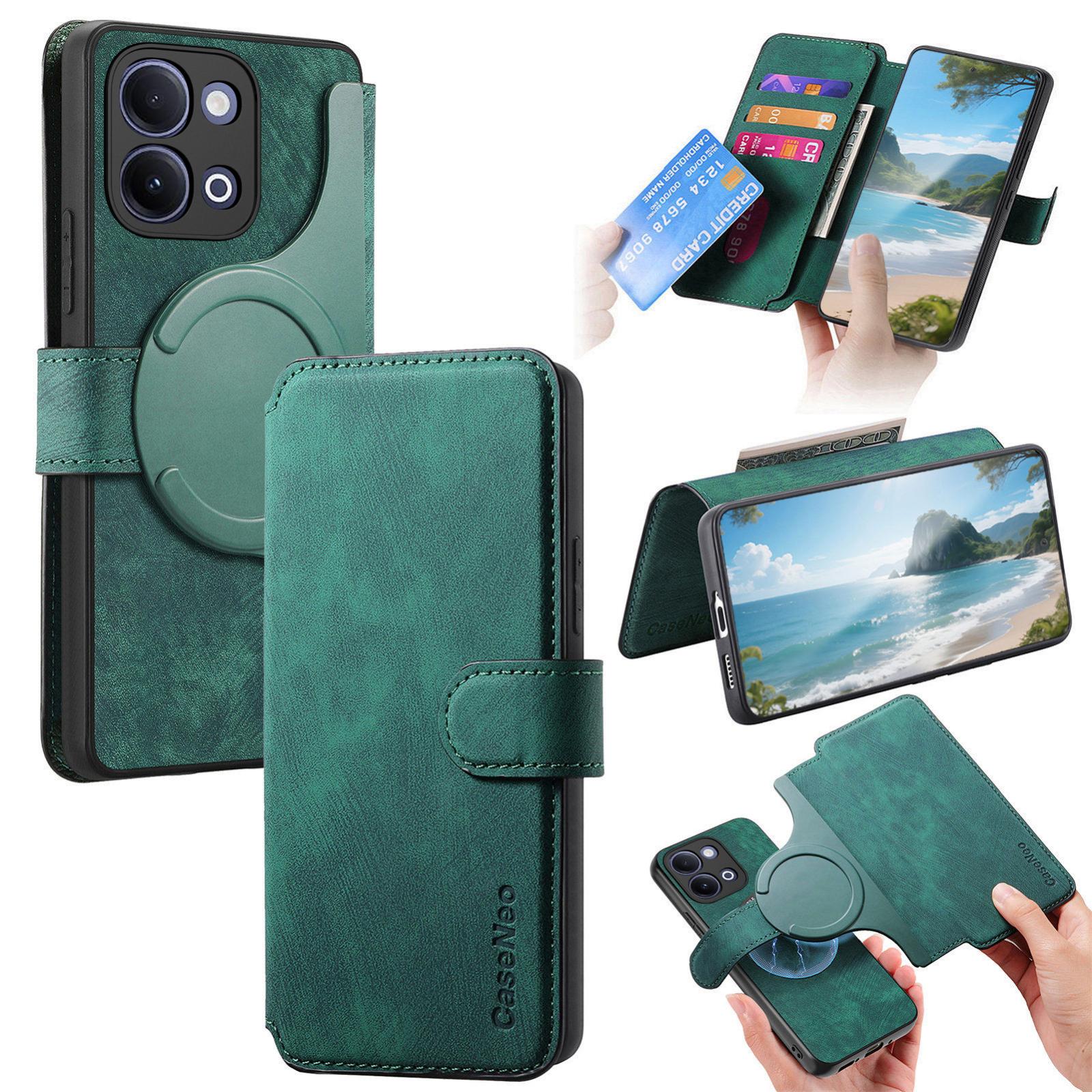 For vivo Y60 5G / Y05 4G / Y21 5G / Y11d 5G CaseNeo MagSafe RFID Anti-theft Retro Leather Phone Case(Green) - Shopkiz.com