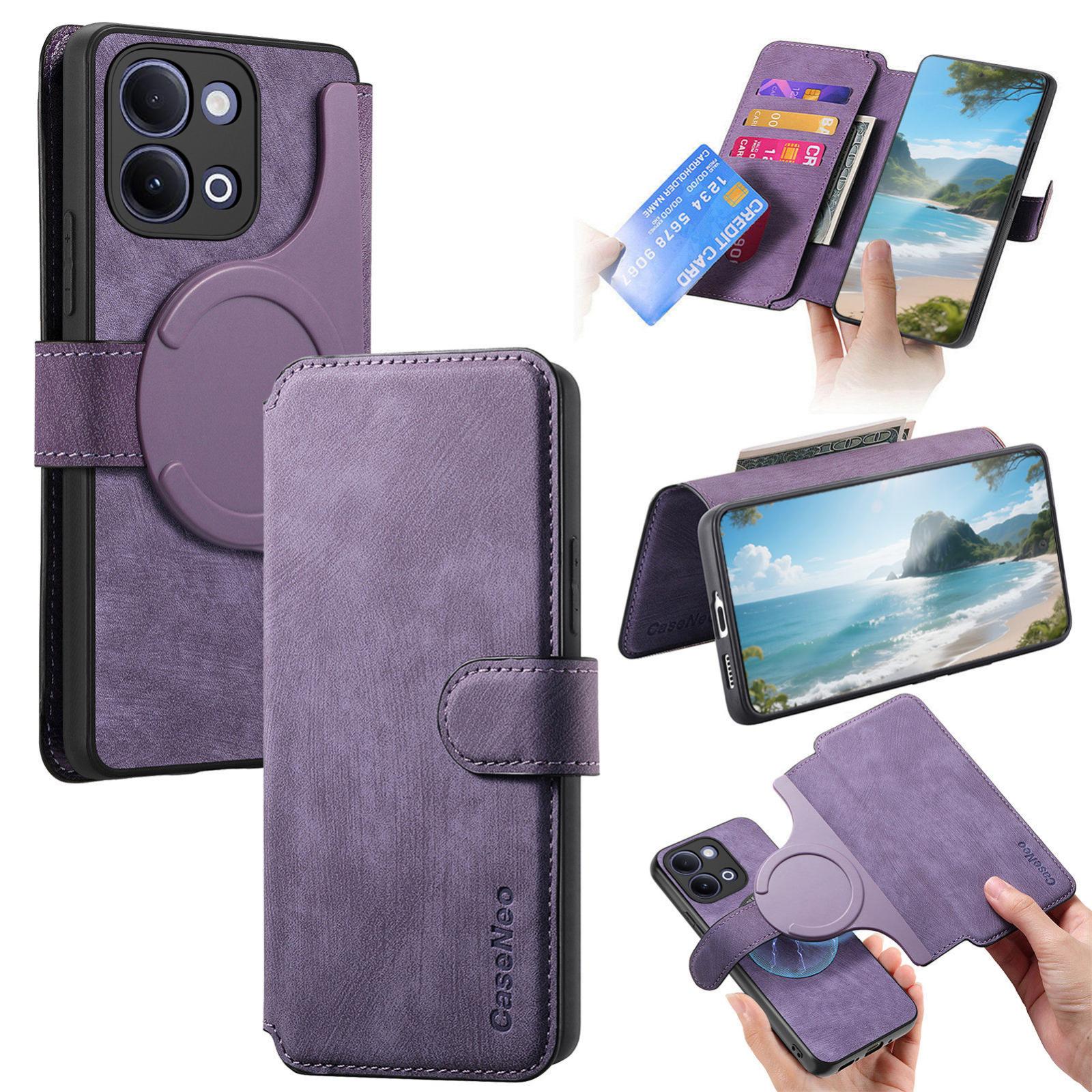 For vivo Y60 5G / Y05 4G / Y21 5G / Y11d 5G CaseNeo MagSafe RFID Anti-theft Retro Leather Phone Case(Purple) - Shopkiz.com