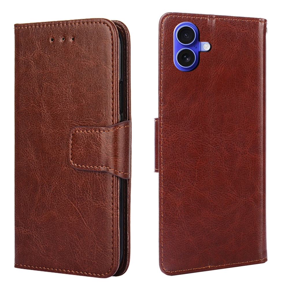 For iPhone 16 Plus Crystal Texture Leather Phone Case(Brown) - Shopkiz.com