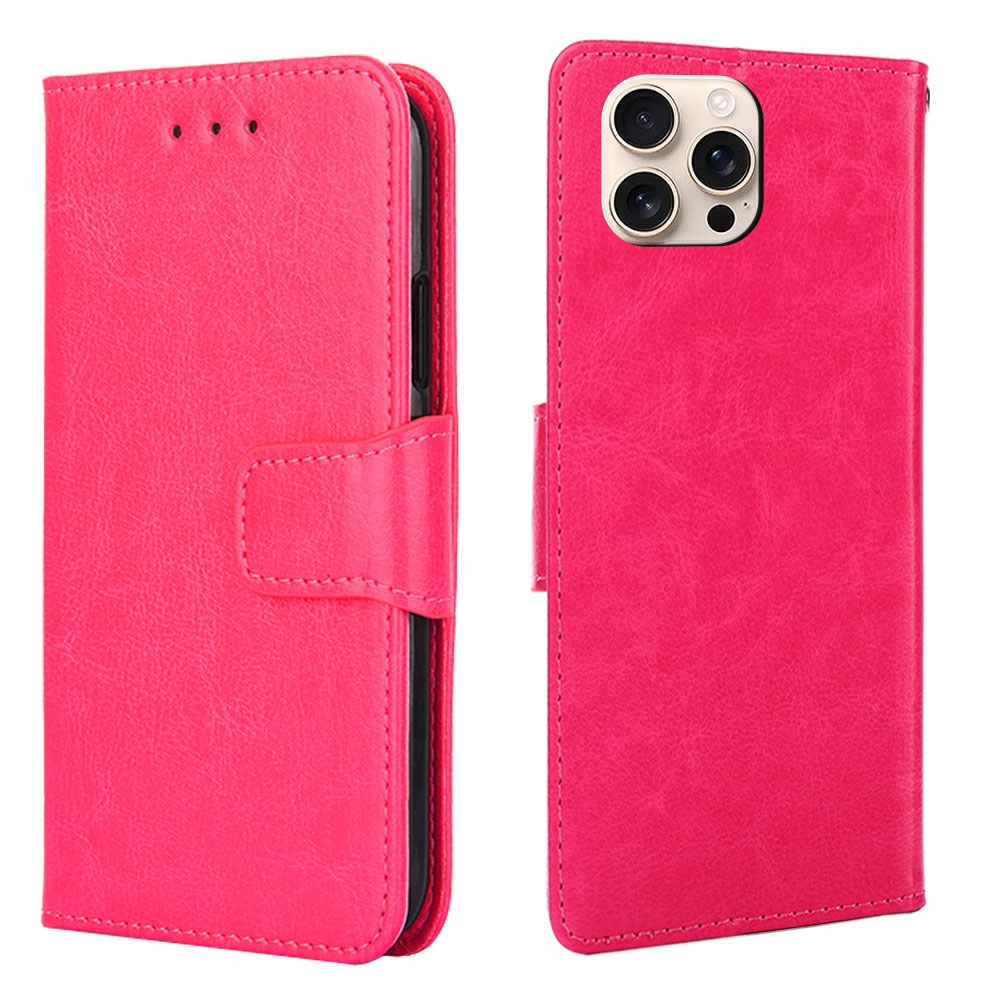 For iPhone 16 Pro Crystal Texture Leather Phone Case(Rose Red) - Shopkiz.com