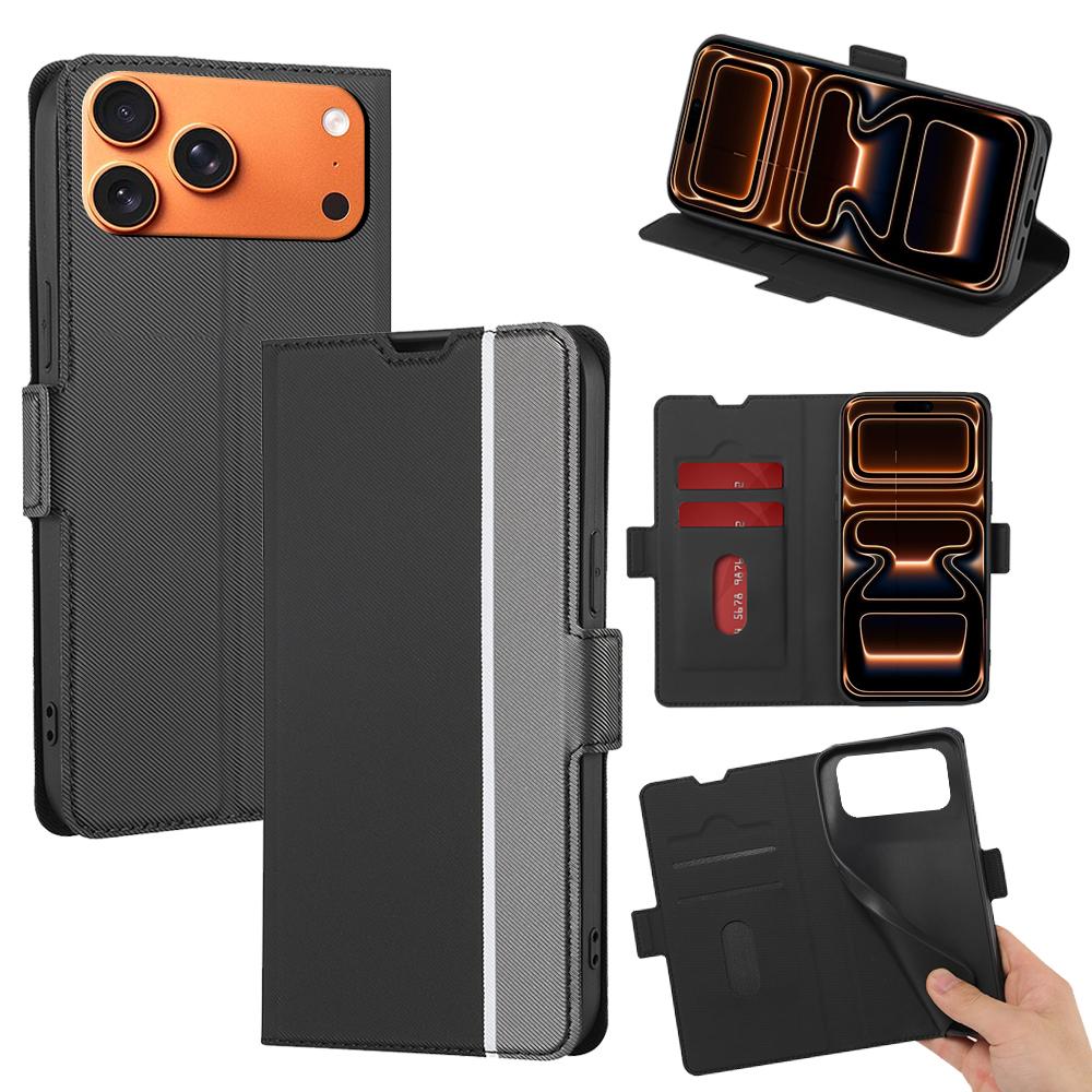 For iPhone 17 Pro Max Twill Texture Side Button Leather Phone Case(Black) - Shopkiz.com