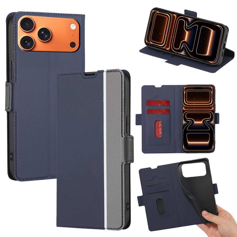 For iPhone 17 Pro Max Twill Texture Side Button Leather Phone Case(Blue) - Shopkiz.com