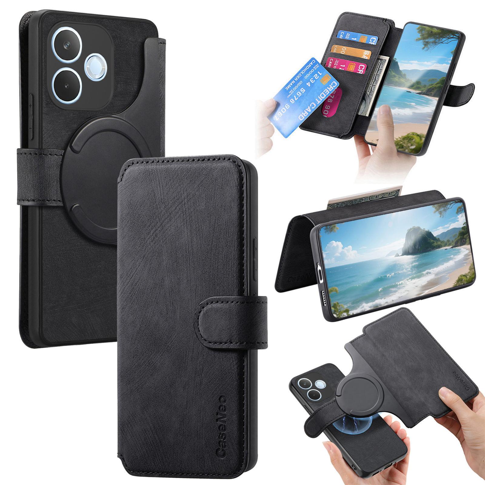 For OPPO A6s Pro 5G Global CaseNeo MagSafe RFID Anti-theft Retro Leather Phone Case(Black) - Shopkiz.com