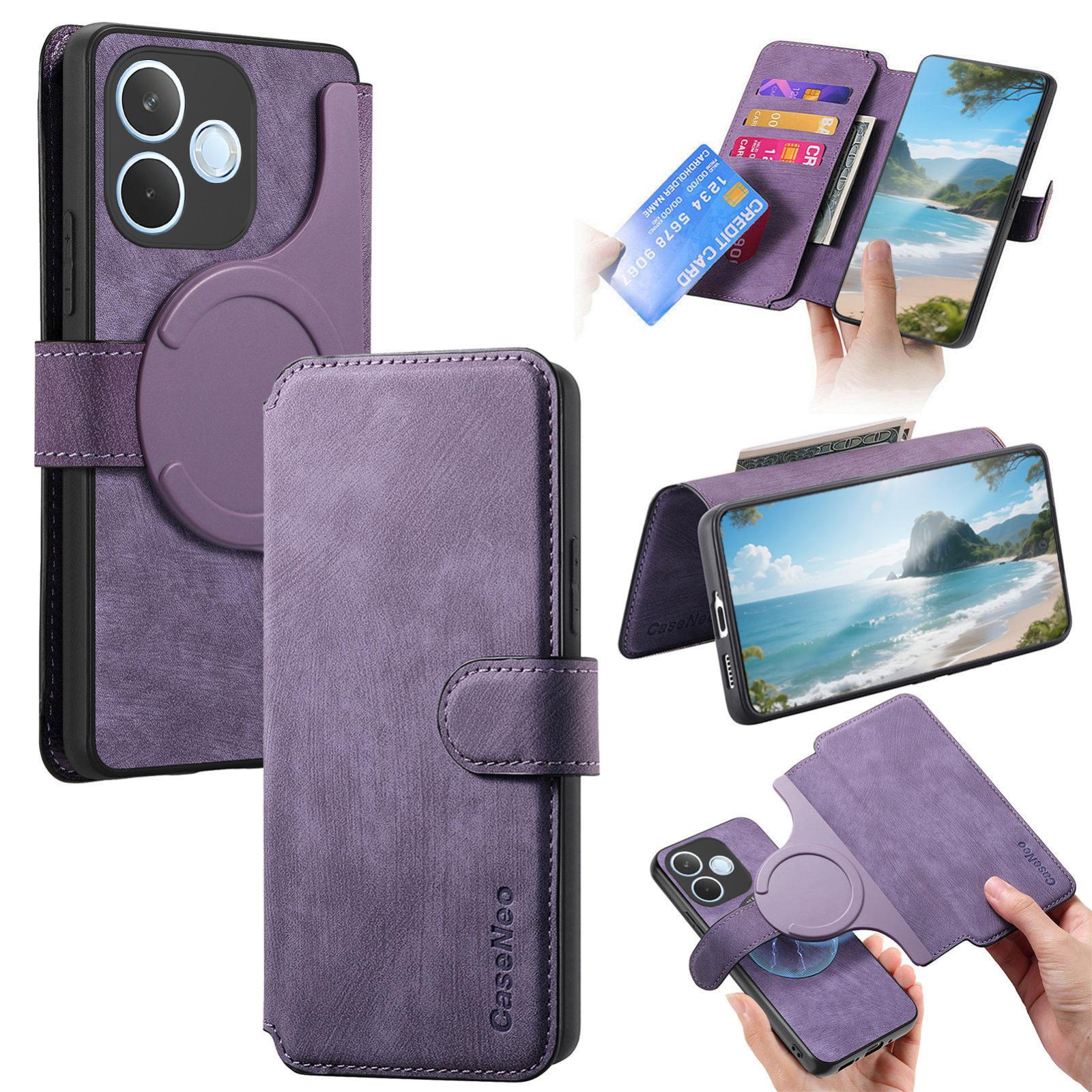 For OPPO A6s Pro 5G Global CaseNeo MagSafe RFID Anti-theft Retro Leather Phone Case(Purple) - Shopkiz.com
