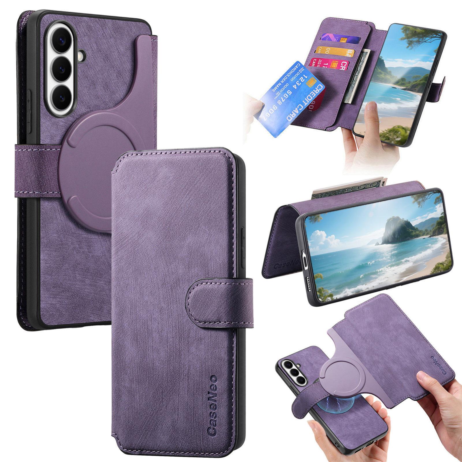 For Galaxy S26 FE 5G CaseNeo MagSafe RFID Anti-theft Retro Leather Phone Case(Purple) - Shopkiz.com