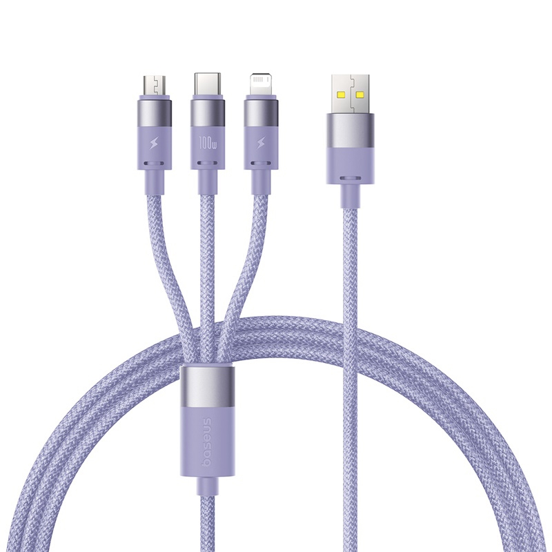 Baseus StarSpeed 1.5m USB to Micro USB, 8 Pin, Type-C 100W Fast Charging Data Cable 7.5W for iPhone(Nebula Purple) - Shopkiz.com