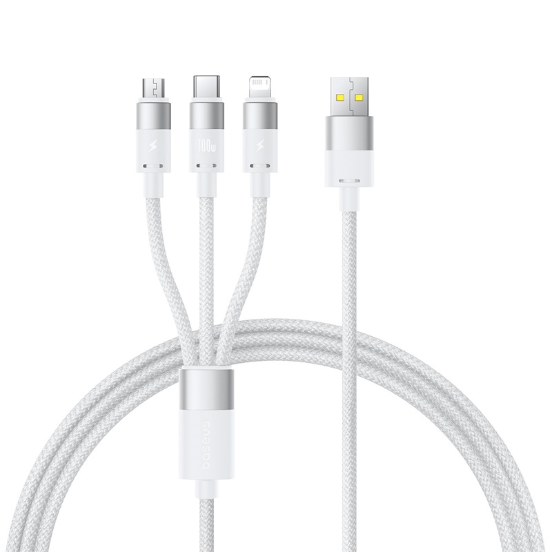 Baseus StarSpeed 1.5m USB to Micro USB, 8 Pin, Type-C 100W Fast Charging Data Cable 18W for iPhone(Moon White) - Shopkiz.com