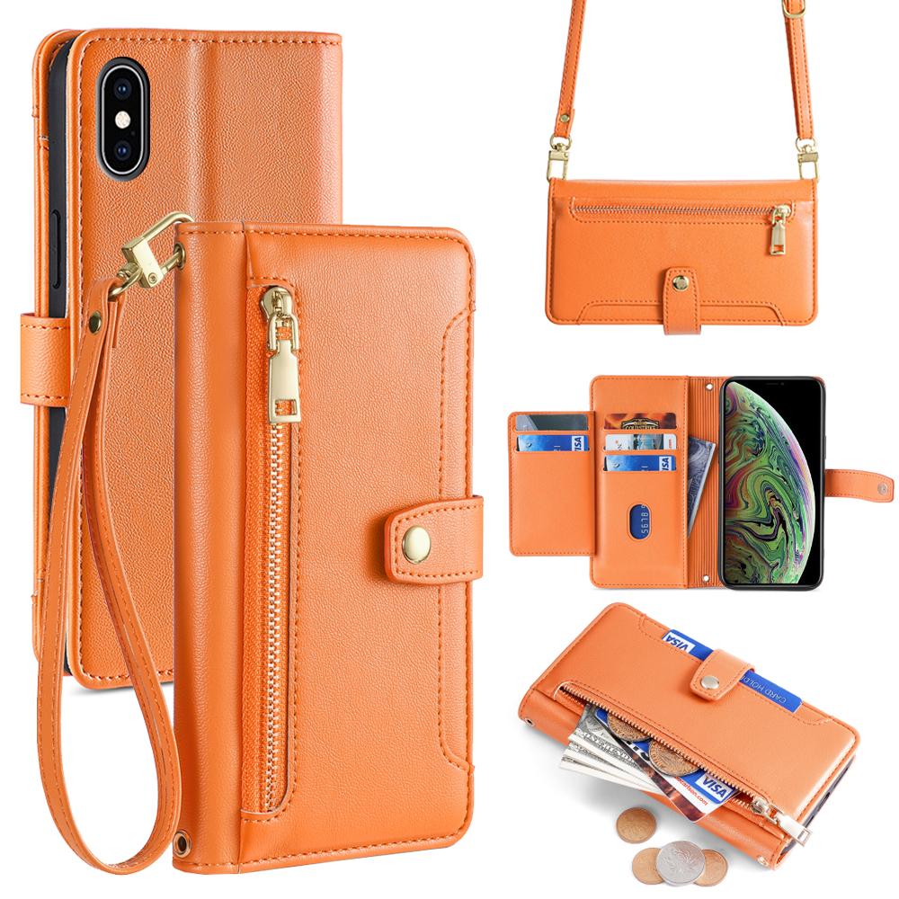 For iPhone XS Max Sheep Texture Cross-body Zipper Wallet Leather Phone Case(Orange) - Shopkiz.com