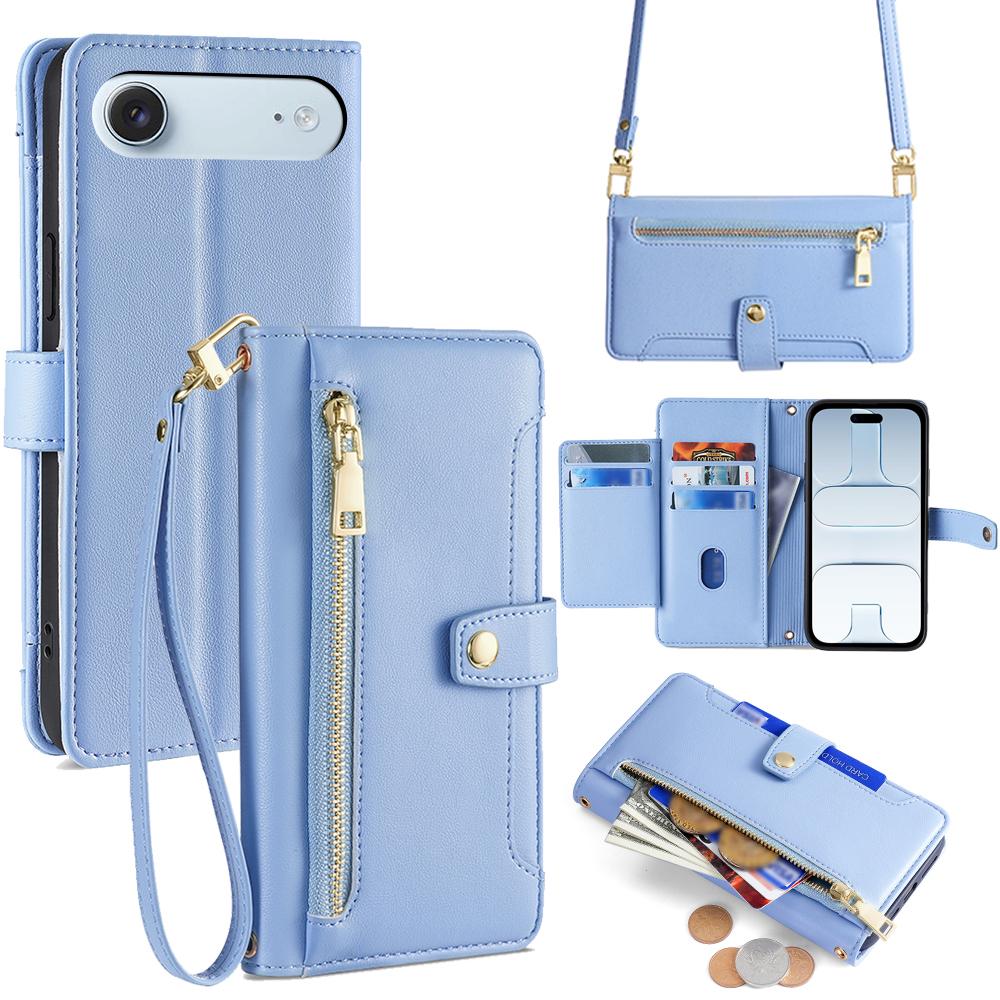 For iPhone Air Sheep Texture Cross-body Zipper Wallet Leather Phone Case(Blue) - Shopkiz.com