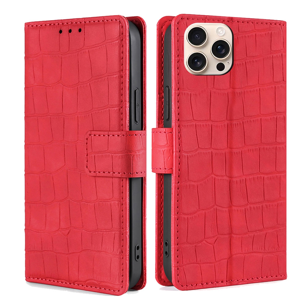 For iPhone 16 Pro Max Skin Feel Crocodile Magnetic Clasp Leather Phone Case(Red) - Shopkiz.com