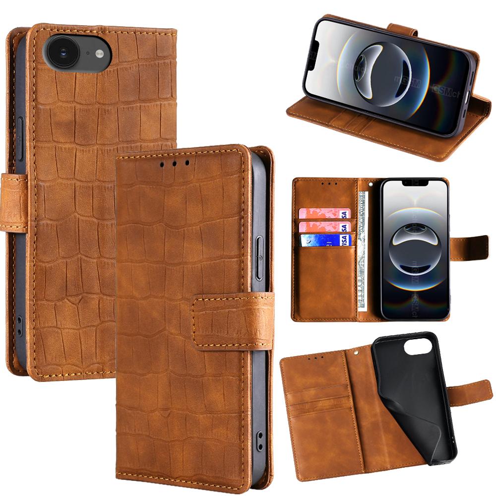 For iPhone 17e / 16e Skin Feel Crocodile Magnetic Clasp Leather Phone Case(Brown) - Shopkiz.com