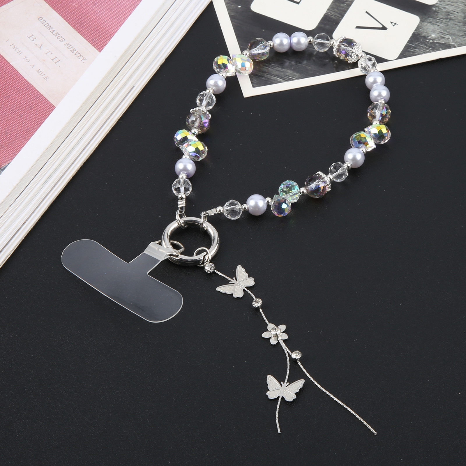 Alloy Butterfly Beaded Bracelet Anti-Lost Phone Short Lanyard(Purple) - Shopkiz.com