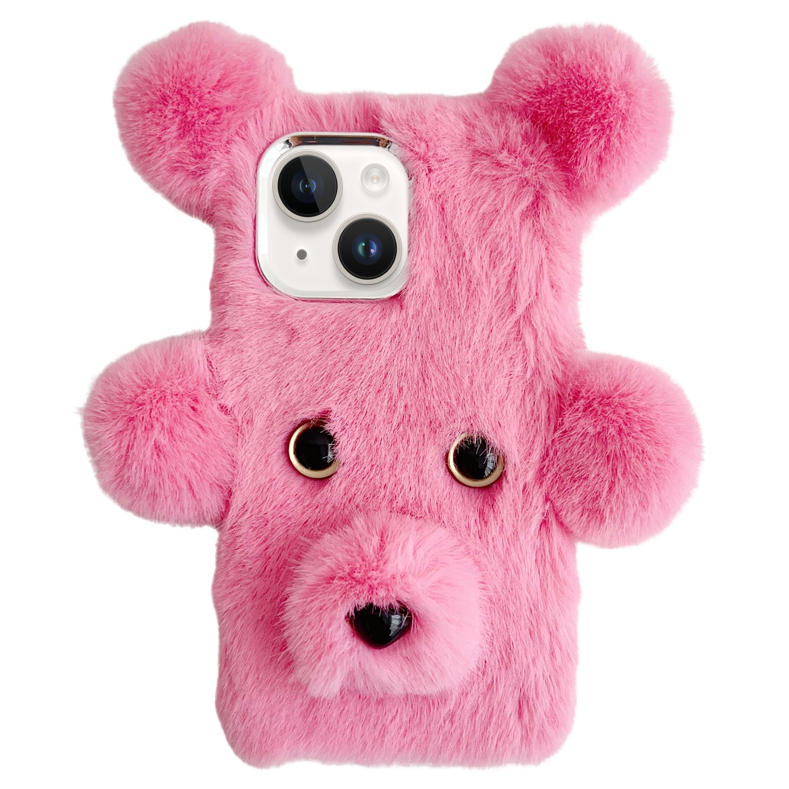 For iPhone 15 Plus Cute Plush Bear TPU Phone Case(Pink) - Shopkiz.com