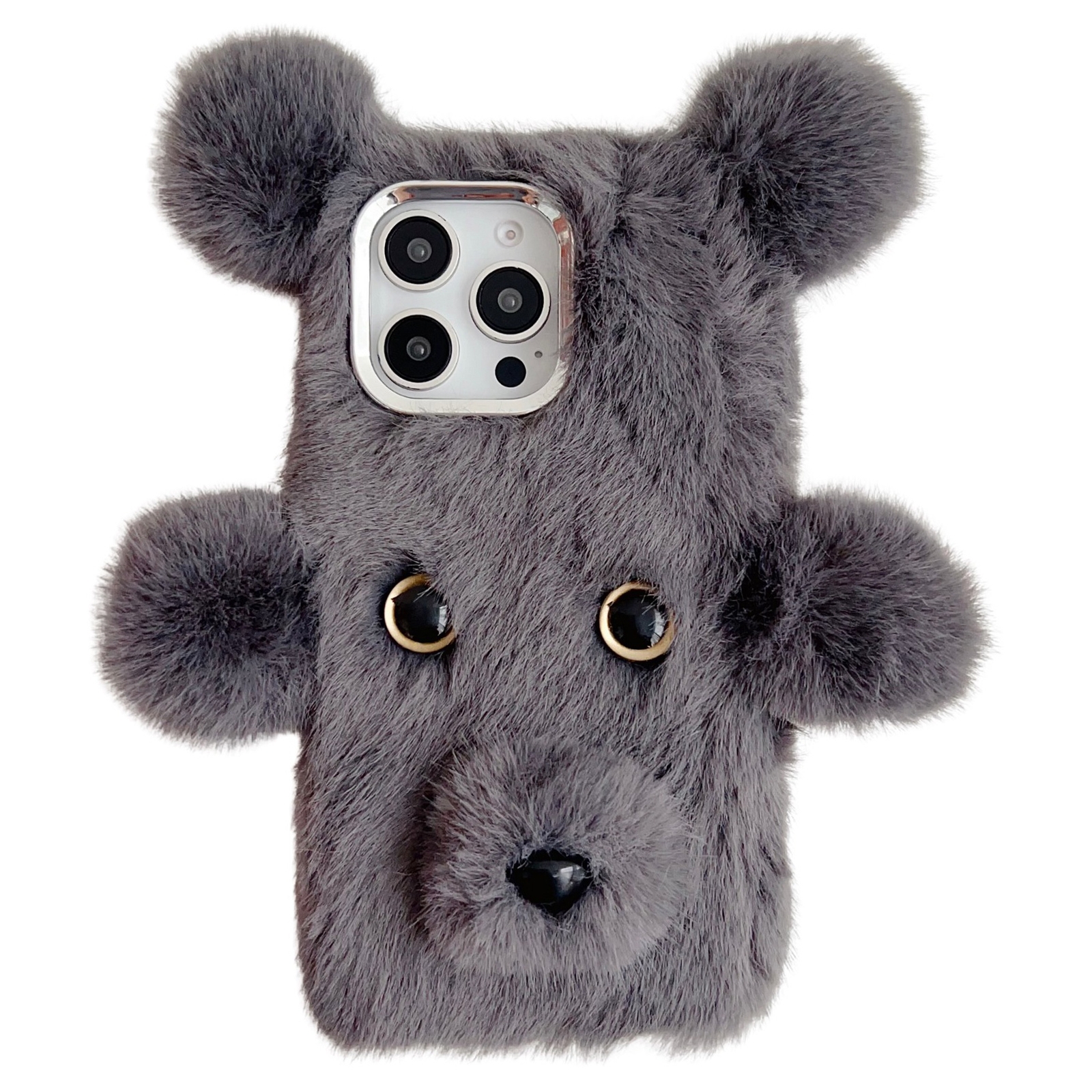 For iPhone 14 Pro Max Cute Plush Bear TPU Phone Case(Grey) - Shopkiz.com