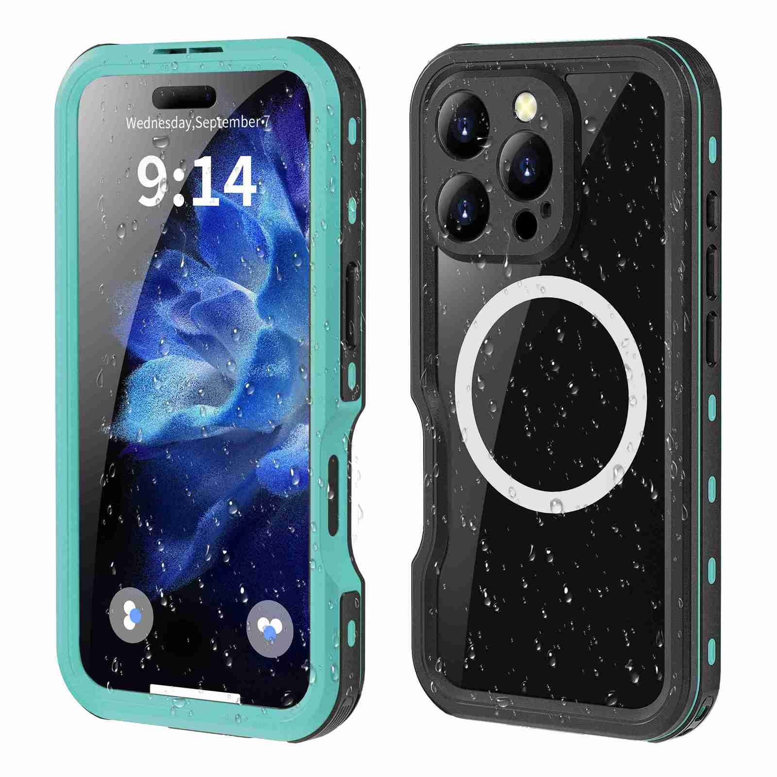 For iPhone 16 Pro Max RedPepper IP68 Waterproof Triple-proof MagSafe Phone Case(Black Blue) - Shopkiz.com