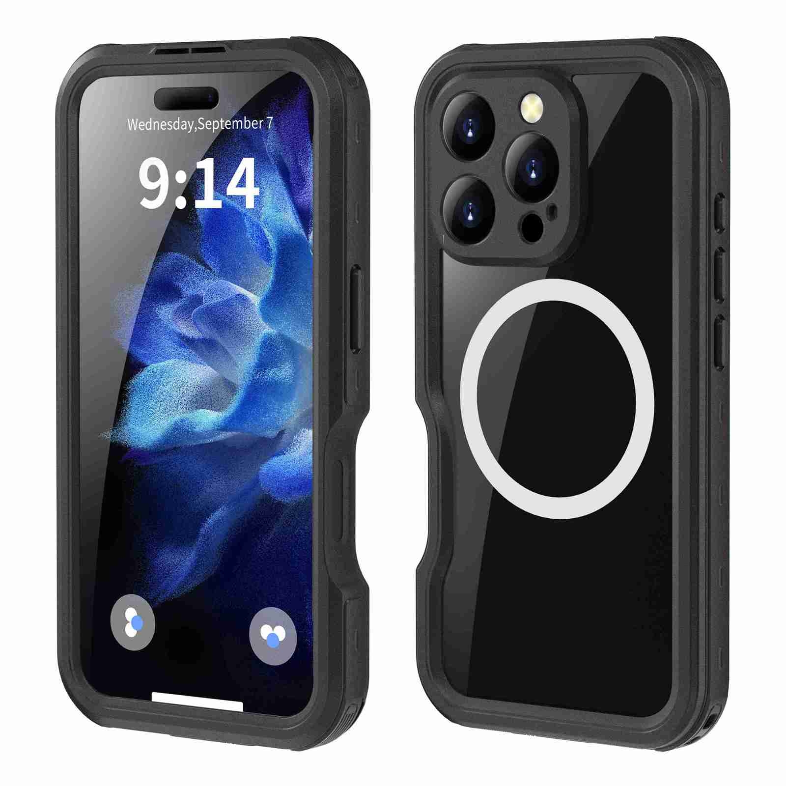 For iPhone 16 Pro Max RedPepper IP68 Waterproof Triple-proof MagSafe Phone Case(Black) - Shopkiz.com