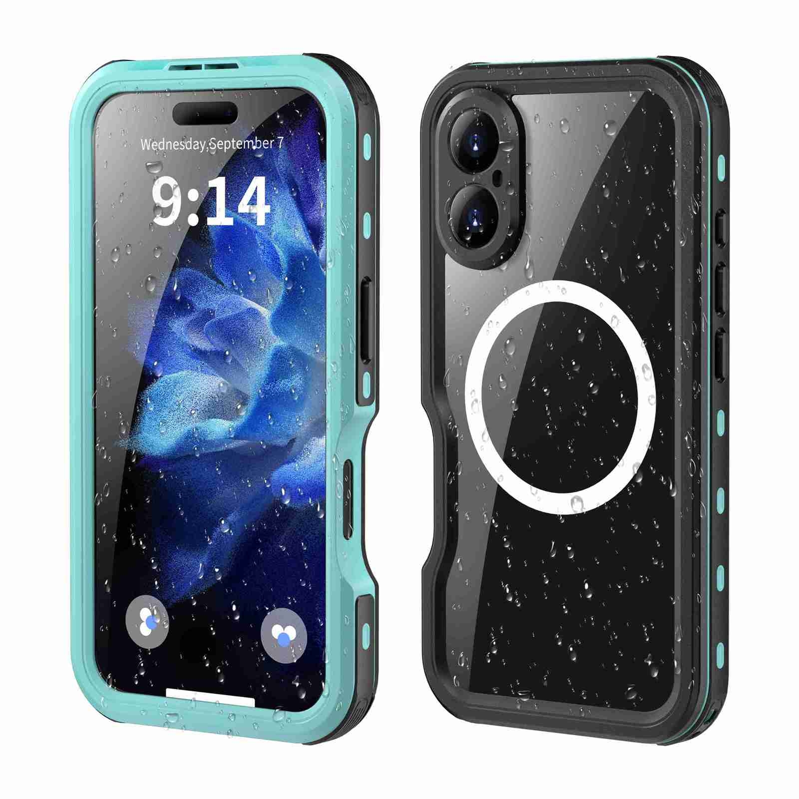 For iPhone 16 Plus RedPepper IP68 Waterproof Triple-proof MagSafe Phone Case(Black Blue) - Shopkiz.com