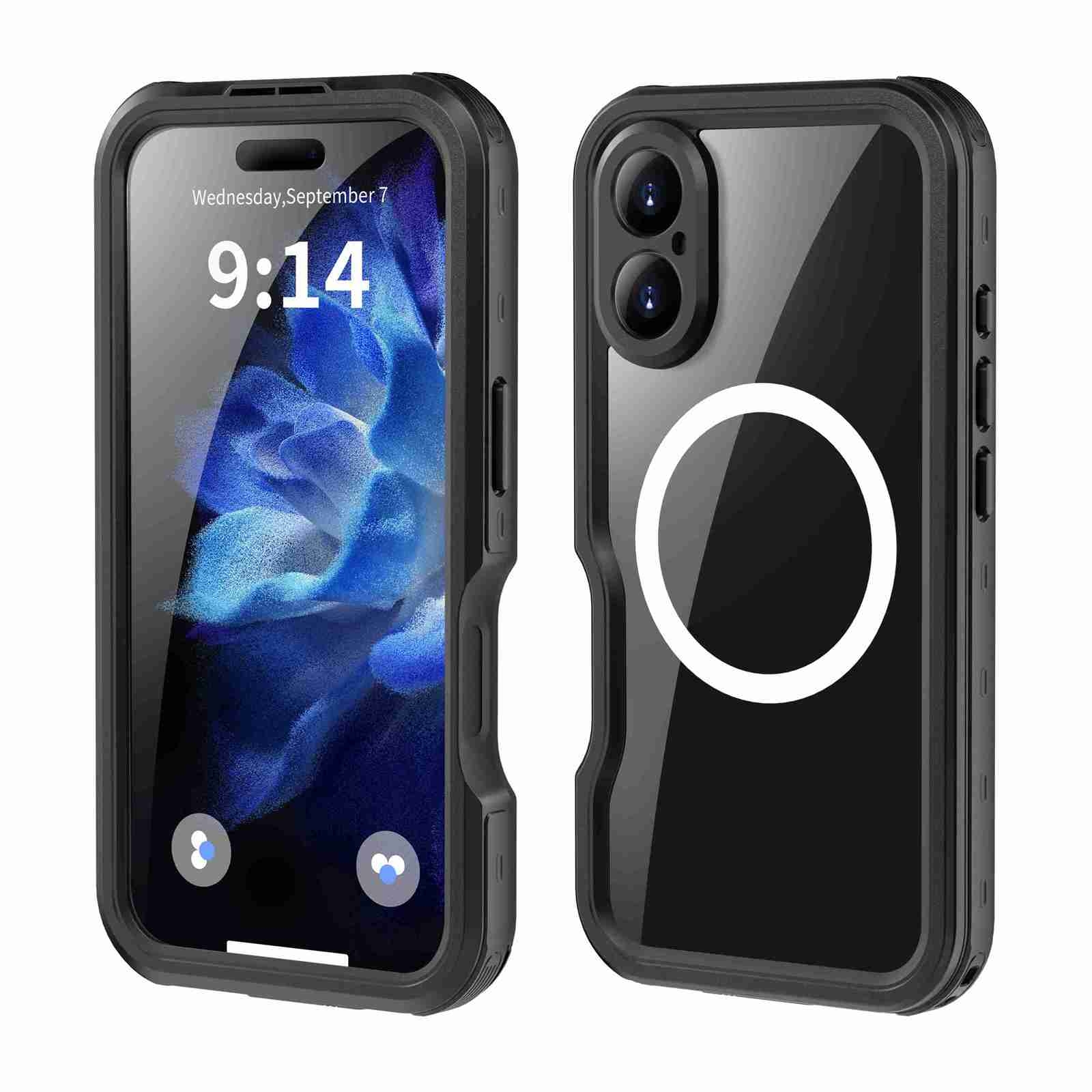 For iPhone 16 Plus RedPepper IP68 Waterproof Triple-proof MagSafe Phone Case(Black) - Shopkiz.com