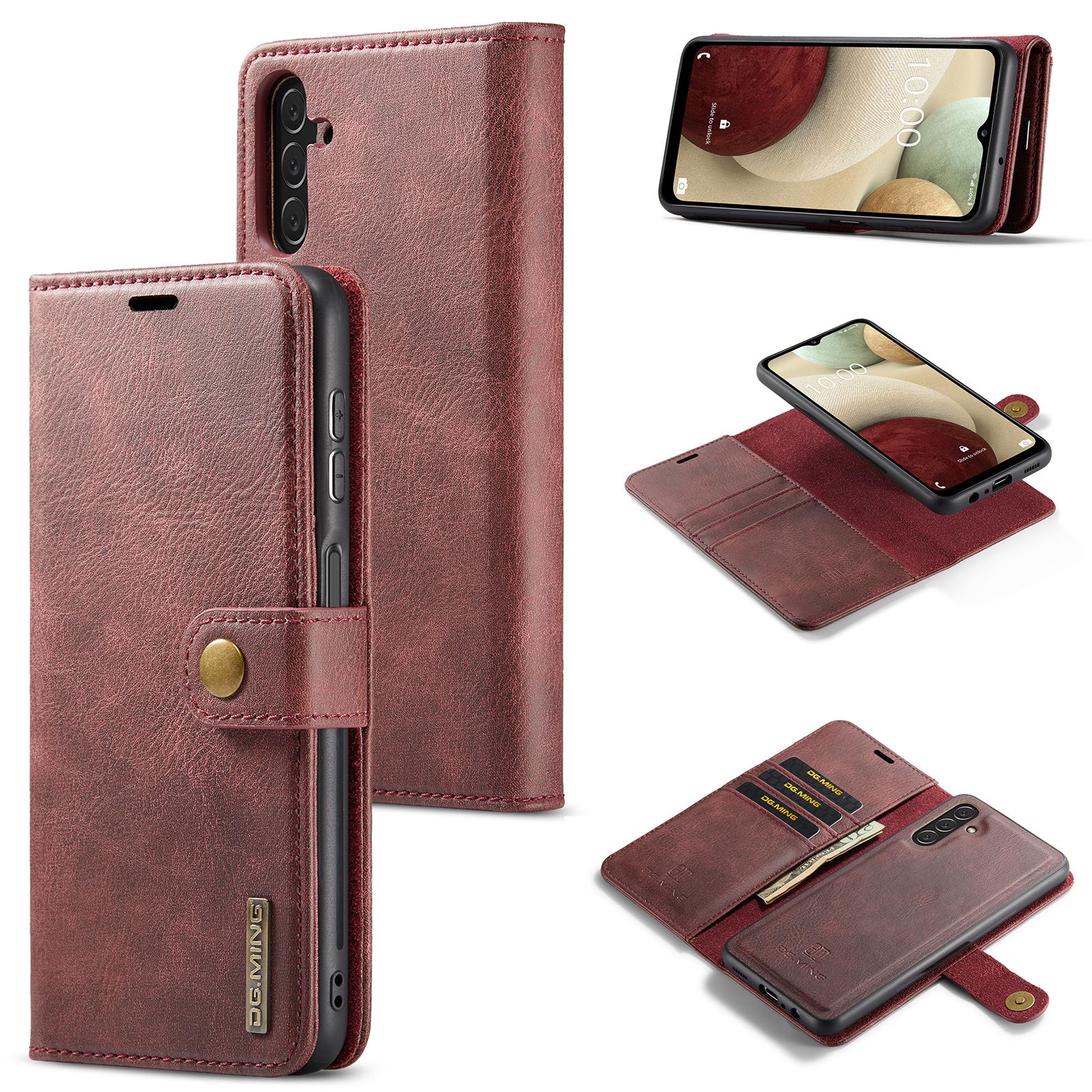 For Galaxy A14 5G / 4G DG.MING Crazy Horse Texture Detachable Magnetic Leather Case(Red) - Shopkiz.com