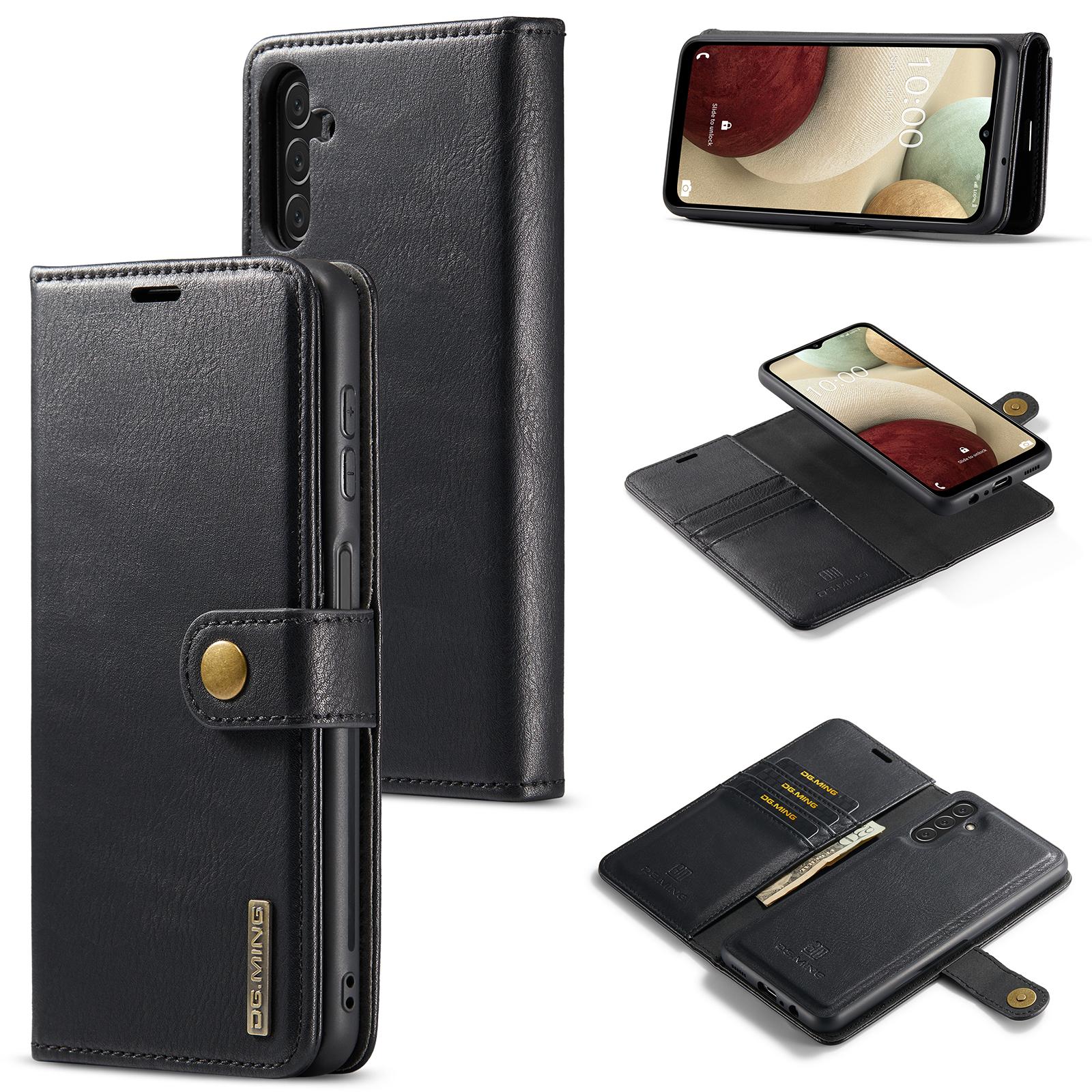 For Galaxy A14 5G / 4G DG.MING Crazy Horse Texture Detachable Magnetic Leather Case(Black) - Shopkiz.com