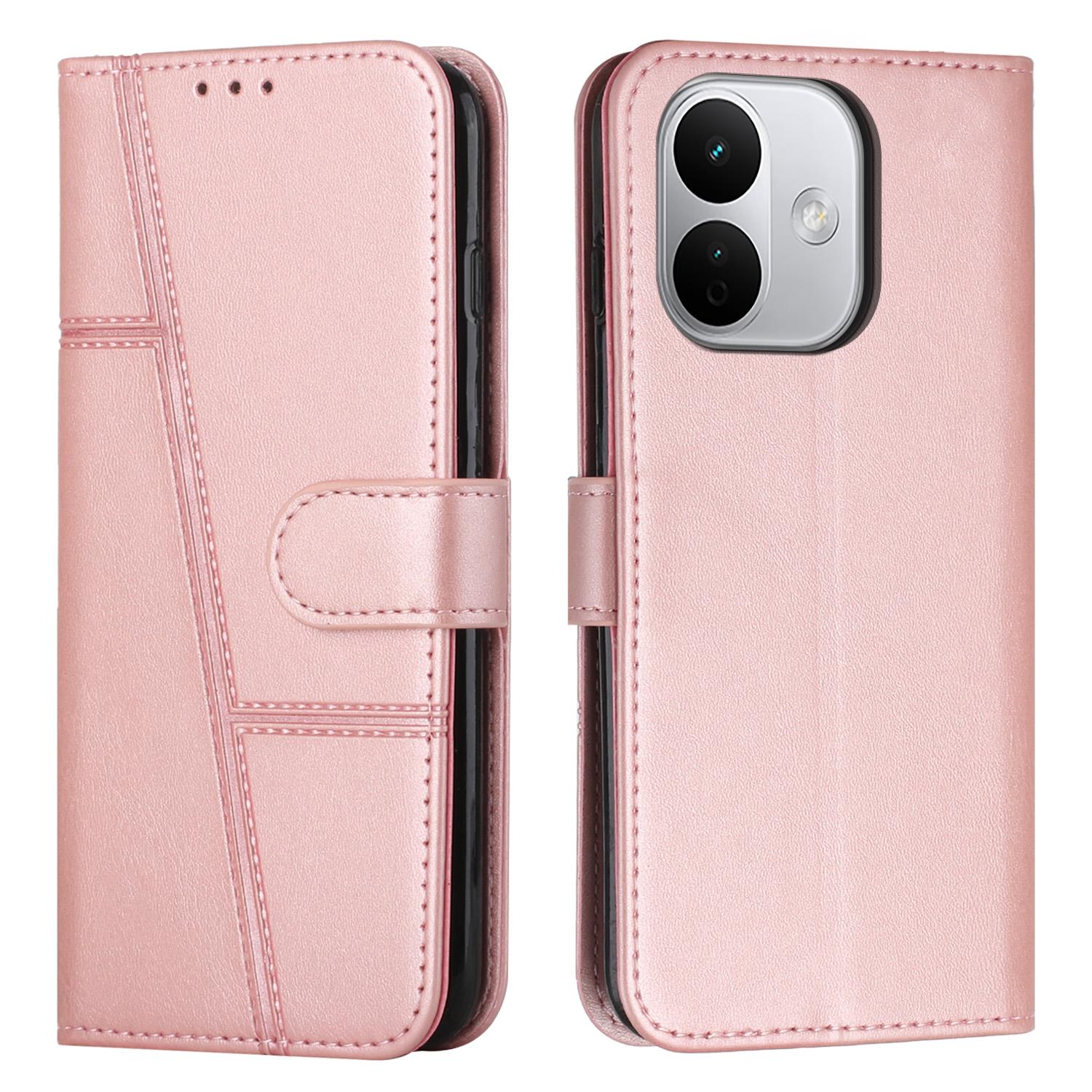 For Redmi Note 17 Pro 5G Global 163mm Stitching Calf Texture Buckle Leather Phone Case(Rose Gold) - Shopkiz.com