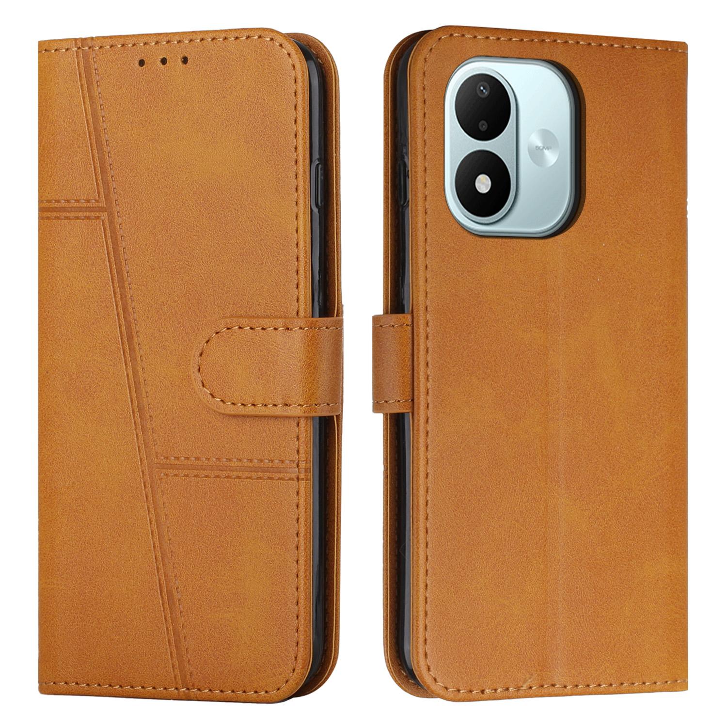 For Redmi Note 17 4G Global 171mm Stitching Calf Texture Buckle Leather Phone Case(Yellow) - Shopkiz.com