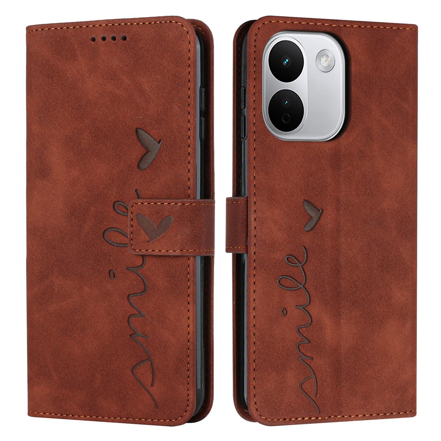 For Redmi Note 17 Pro+ 5G Global 163mm Skin Feel Heart Embossed Leather Phone Case with Long Lanyard(Brown) - Shopkiz.com