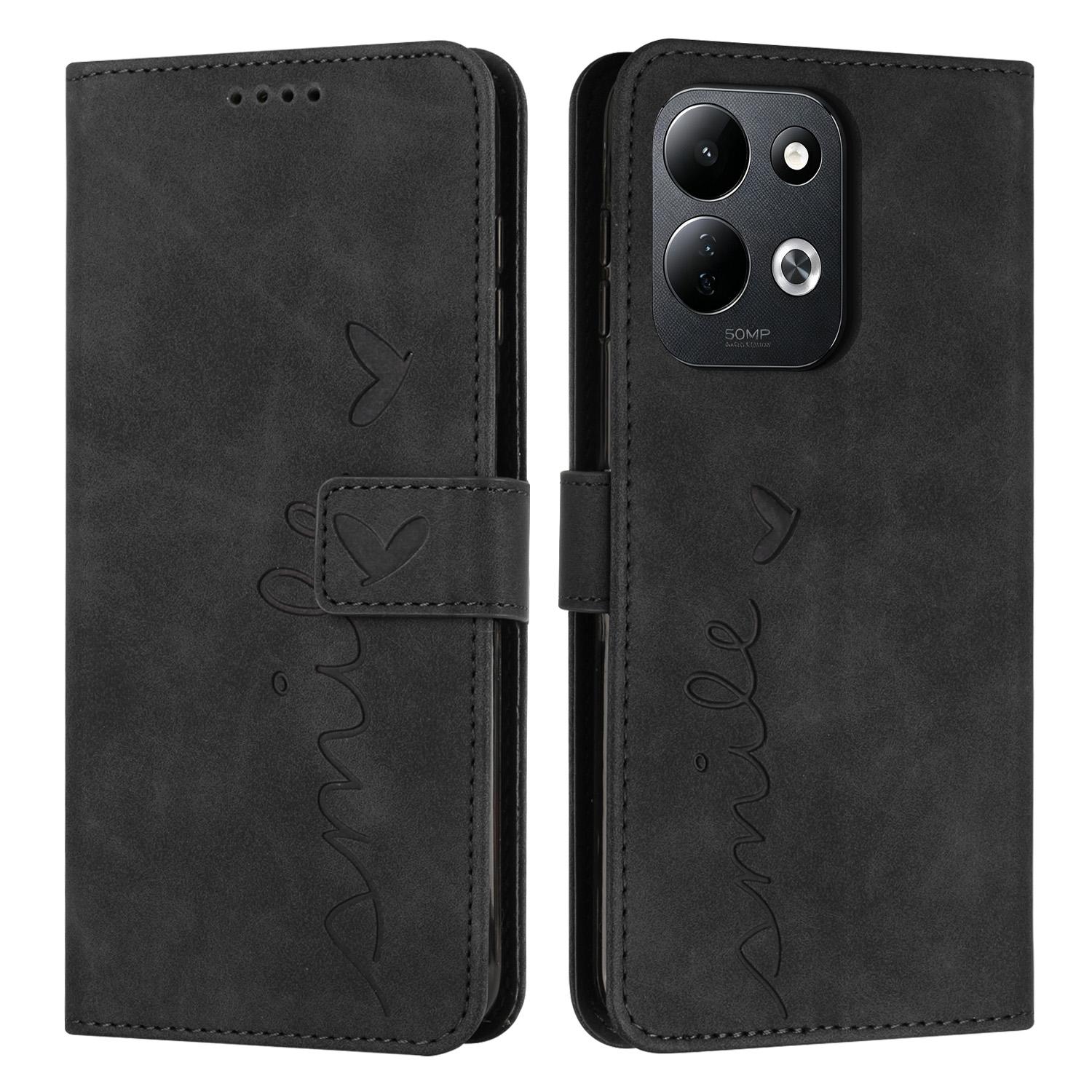 For Redmi 17 5G / 4G Global 170mm Skin Feel Heart Embossed Leather Phone Case with Long Lanyard(Black) - Shopkiz.com