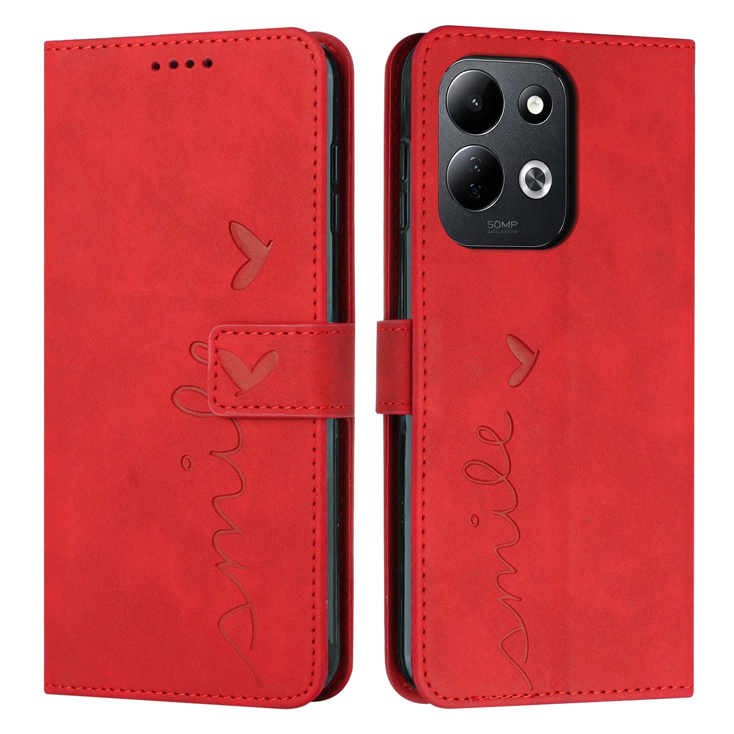 For Redmi 17 5G / 4G Global 170mm Skin Feel Heart Embossed Leather Phone Case with Long Lanyard(Red) - Shopkiz.com