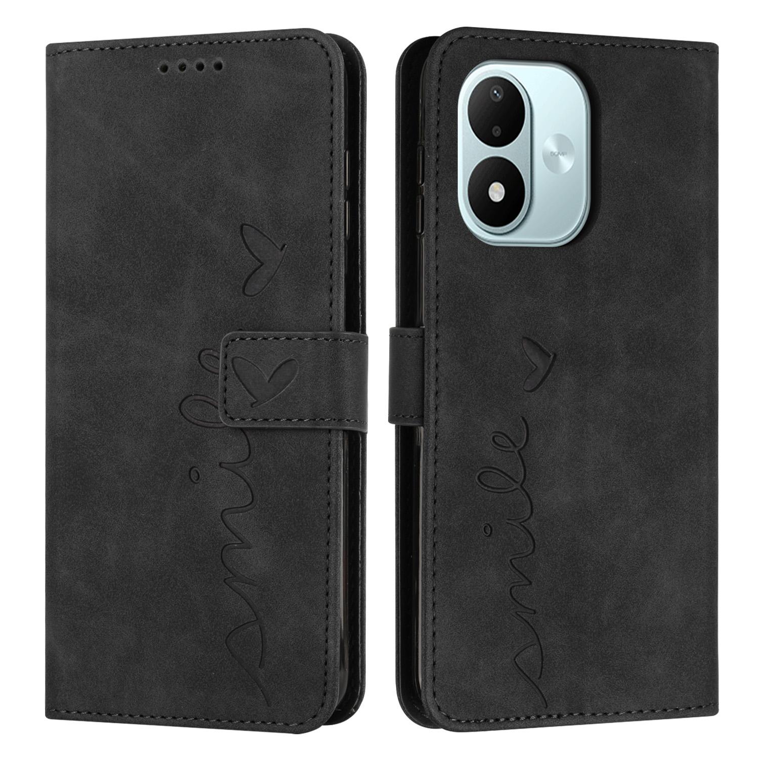 For Redmi Note 17 4G Global 171mm Skin Feel Heart Embossed Leather Phone Case with Long Lanyard(Black) - Shopkiz.com