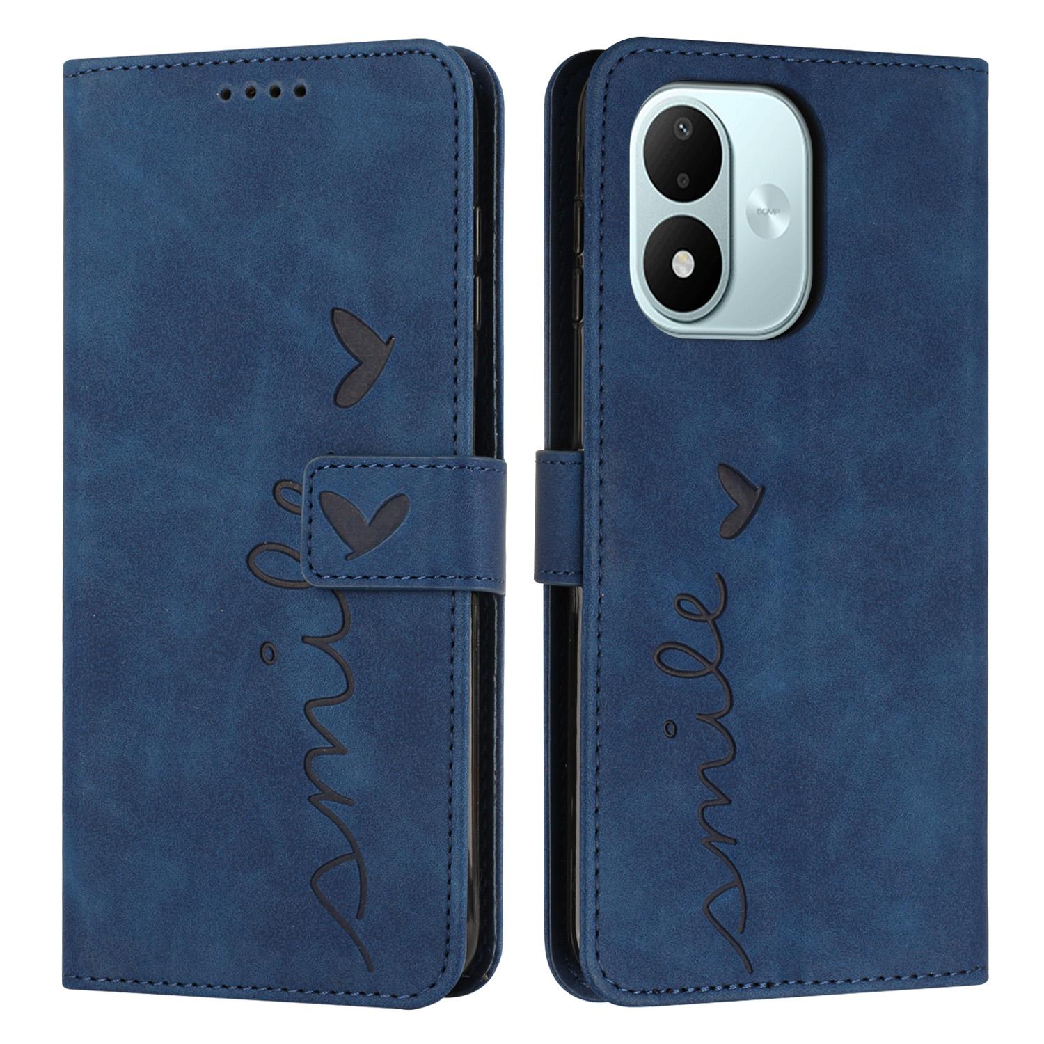 For Redmi Note 17 4G Global 171mm Skin Feel Heart Embossed Leather Phone Case with Long Lanyard(Blue) - Shopkiz.com